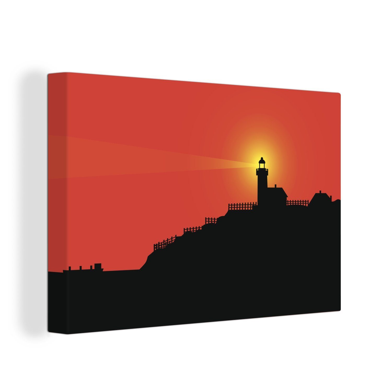 OneMillionCanvasses® Leinwandbild Eine Illustration eines Leuchtturms in der Abenddämmerung, (1 St), Wandbild Leinwandbilder, Aufhängefertig, Wanddeko, 30x20 cm