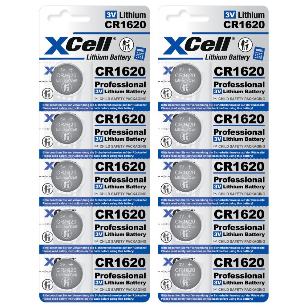 XCell 10x XCell Lithium-Knopfzelle CR1620 3V/70mAh (2x 5er-Pack) Knopfzelle