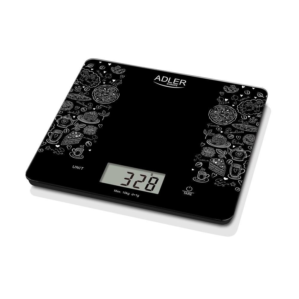 Adler Küchenwaage AD 3171, Digital, bis 10kg, LCD Display, Tara Funktion, Batterie, schwarz