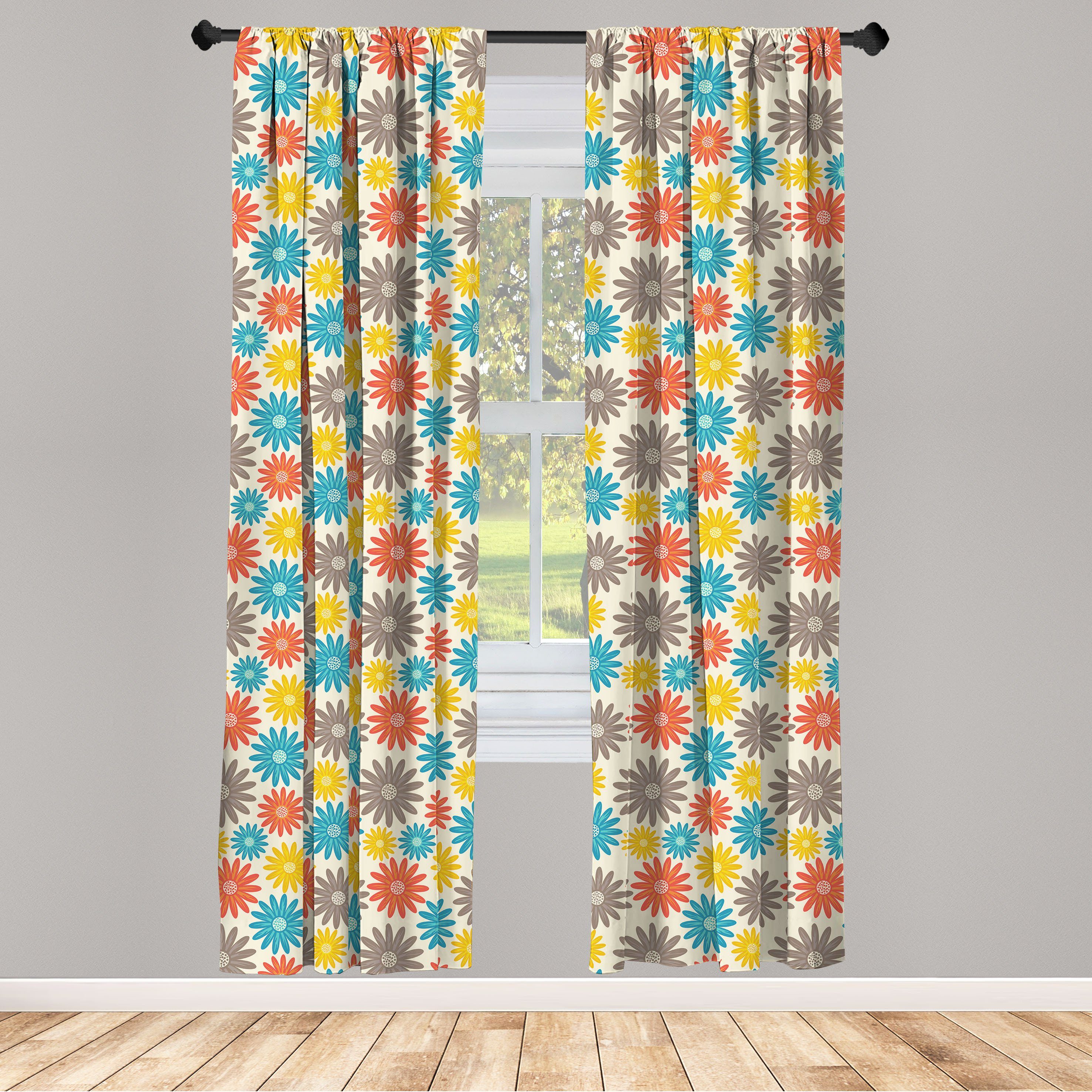 Gardine Vorhang für Wohnzimmer Schlafzimmer Dekor, Abakuhaus, Microfaser, Blumen Bunte Ansicht von oben Gänseblümchen