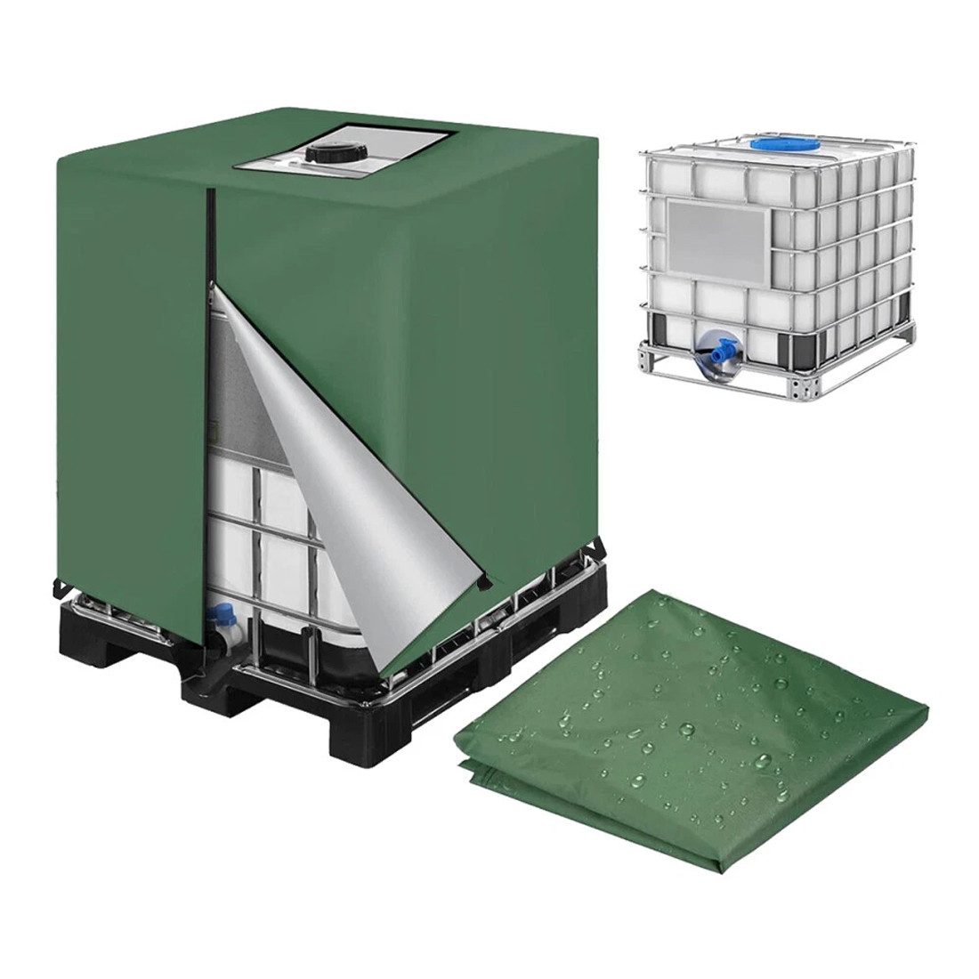 ibettertec Schutzplane IBC Tank Abdeckung 1000L,Wasserdicht Winddicht UV-Beständiges Robustes, Oxford-Gewebe Schutzhülle für Wassertank, Regenwassertank