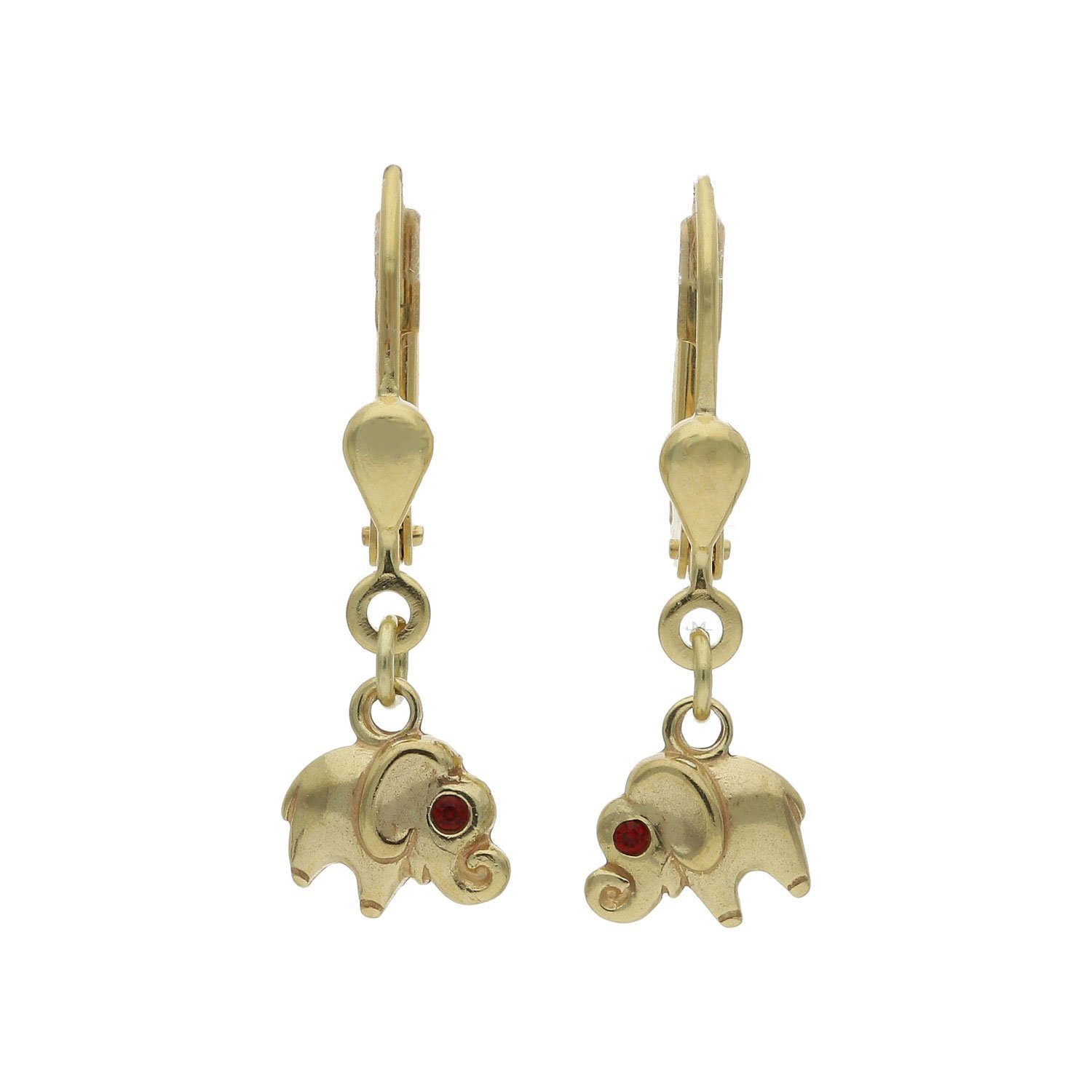 Paar Ohrhänger JuwelmaLux Ohrhänger Elefant 585/000 (14 Karat) Gelbgold mit Rubin JL3