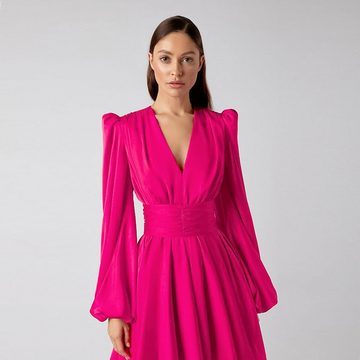 ZWY Dirndl Laternenärmel,A-Linien-Rock,V-Ausschnitt,prinzessin kleid rosa (Größe: M-XL) (business kostüm damen elegant,business kleid,festkleider für damen)