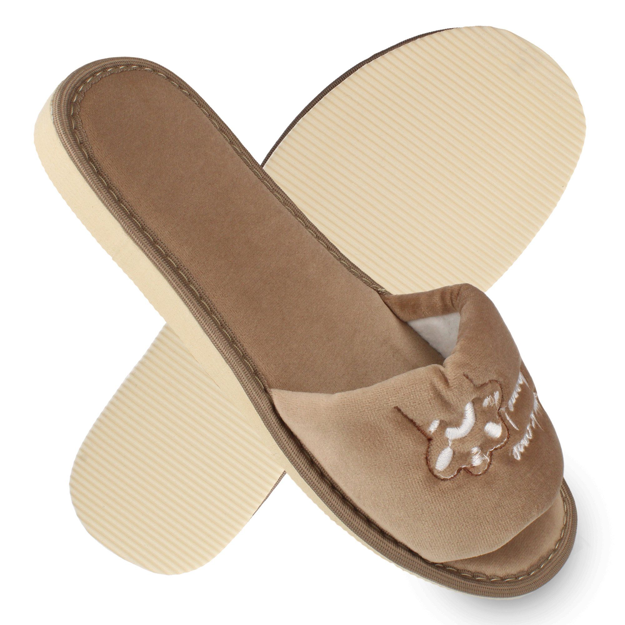 filsko Masku Damen Pantolette mit Katzen & Welcome Home Stickerei, offene S günstig online kaufen