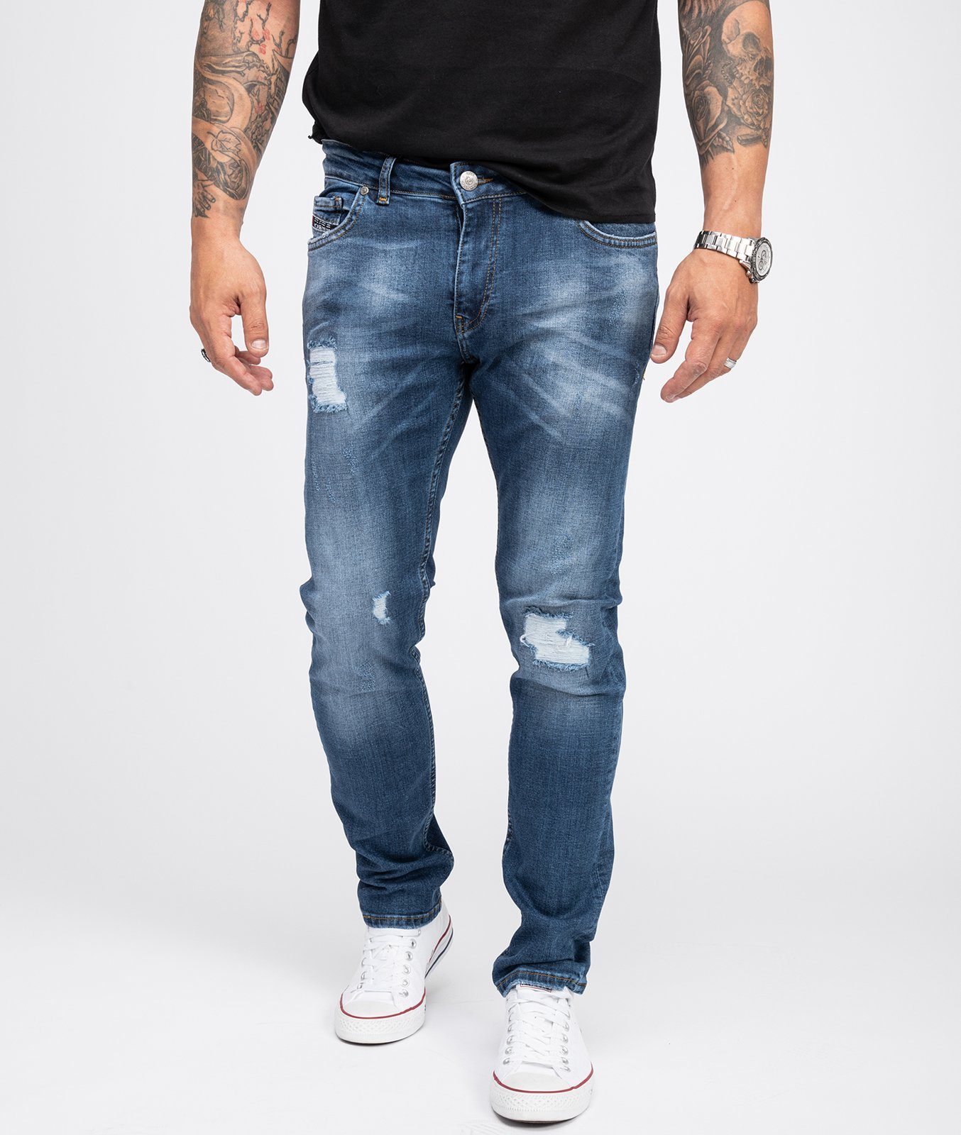 Indumentum Slim-fit-Jeans Herren Jeans Stonewashed Blau günstig online kaufen