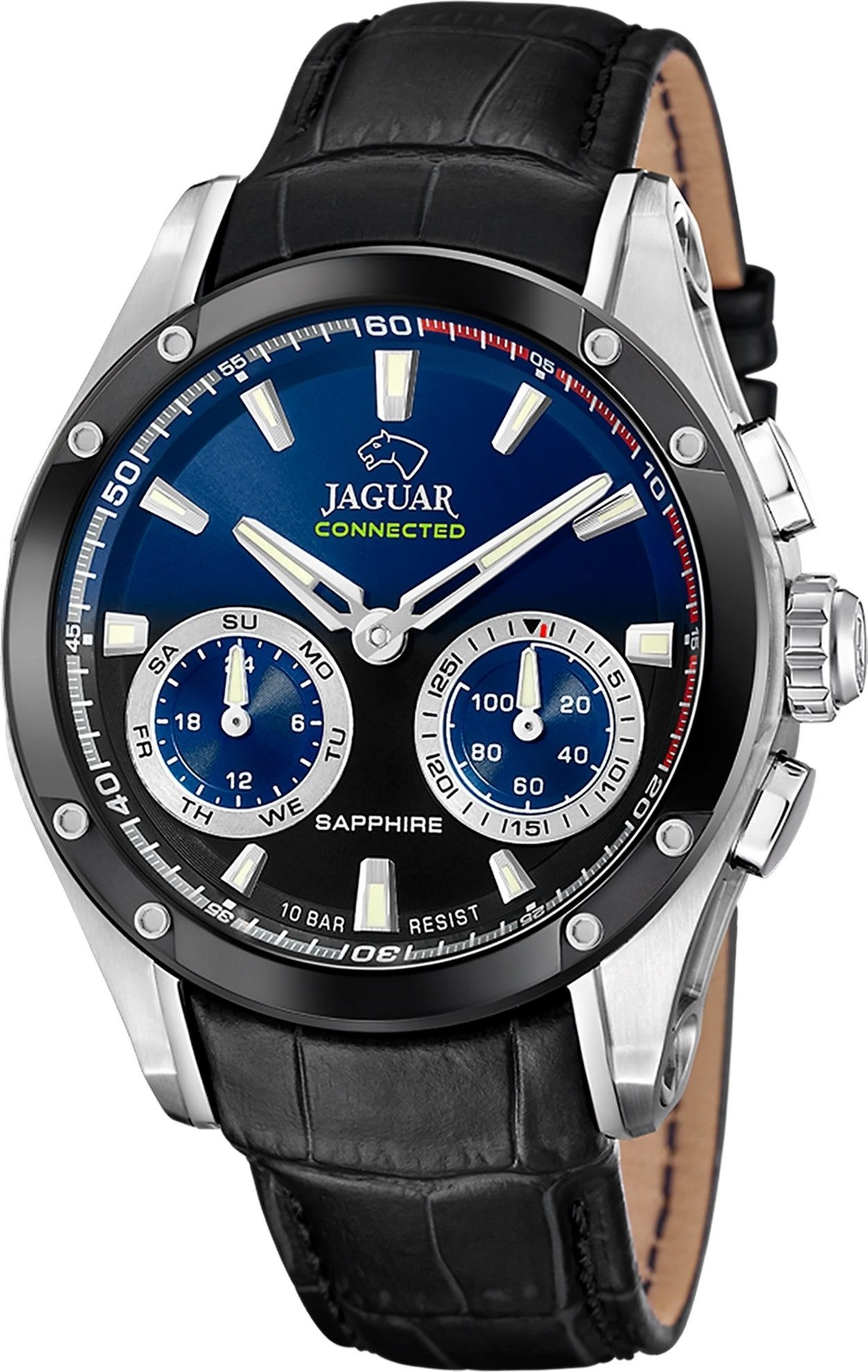 JAGUAR Multifunktionsuhr Jaguar Herrenuhr Leder schwarz Jaguar, (Multifunktionsuhr), Herren Armbanduhr rund, Lederarmband schwarz