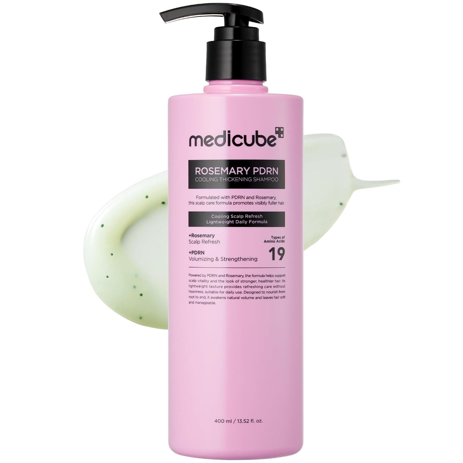 Medicube Haarshampoo Rosemary PDRN Cooling Thickening Shampoo 400 ml, Gel-Shampoo, für feines, schnell platt wirkendes Haar, für feines Haar mit Kühleffekt bei der täglichen Wäsche, mit Menthol-Kühleffekt, Rosmarin-Extrakt & Aminosäure-Komplex