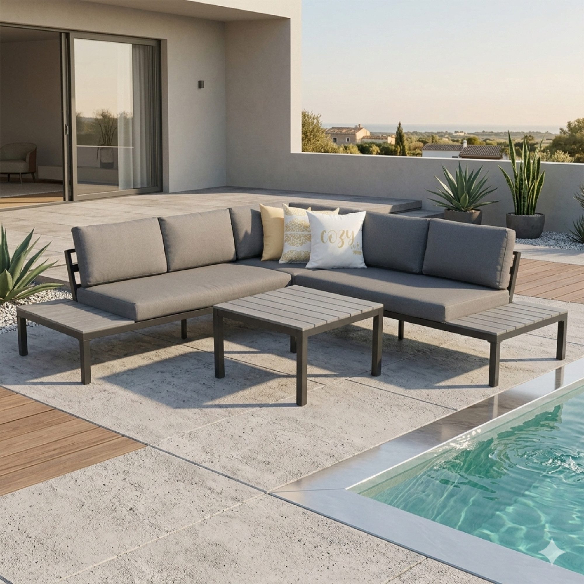 MANDALIKA Garden Loungeset Aluminium Eck Lounge Sofa Set Miro