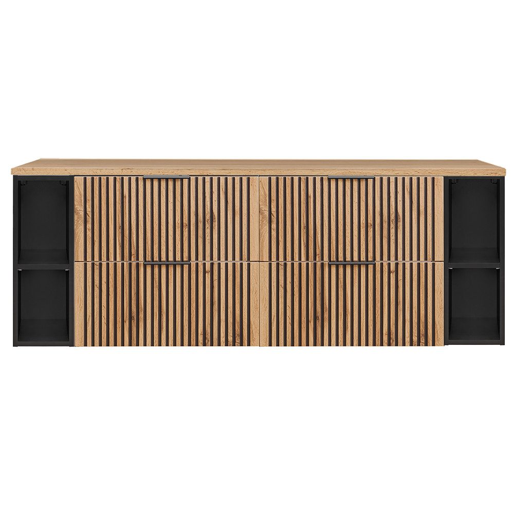 Lomadox Waschbeckenschrank XANTEN-56 160 cm breit, Eiche mit anthrazit, 4 Schubladen