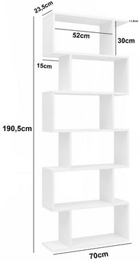 Wohnling Bücherregal WL5.691, 70 x 23,5 x 190,5 cm, Standregal Weiß 6 Fächer, Aktenregal Freistehend Spanplatte, Regal Modern
