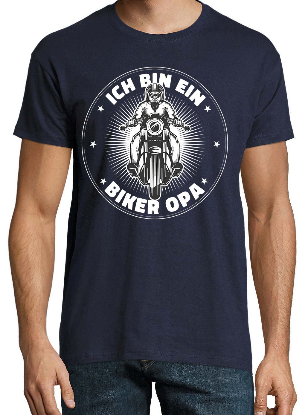 Youth Designz T-Shirt Herren Navyblau mit Shirt Opa" Frontprint trendigem "Ich Ein Biker Bin