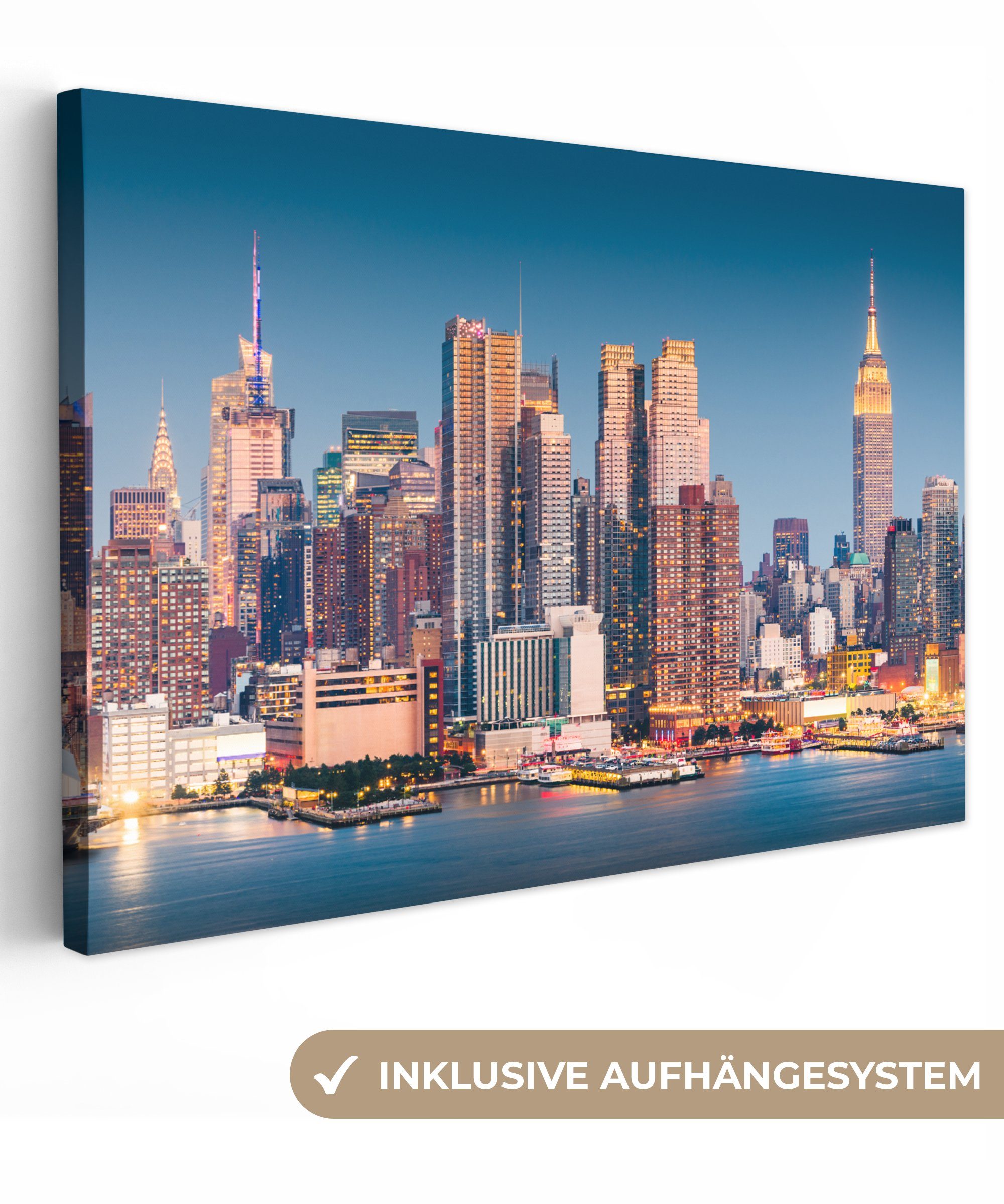 OneMillionCanvasses® Leinwandbild New York - Wasser - Manhattan, (1 St), Wandbild  Leinwandbilder, Aufhängefertig, Wanddeko, 30x20 cm | Poster