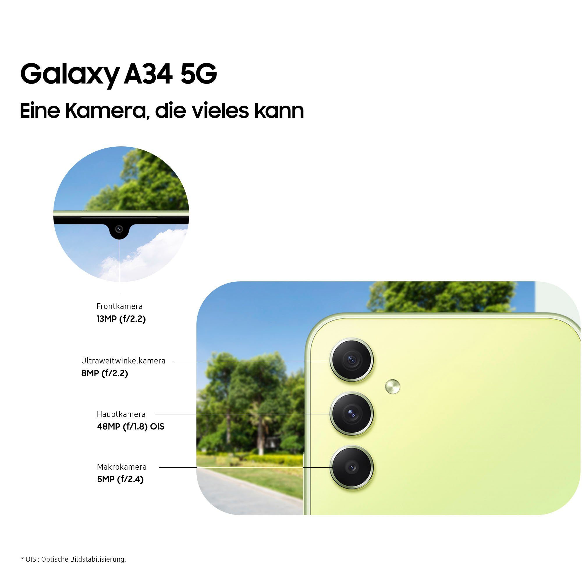 Samsung Galaxy A34 5G 256GB (16,65 cm/6,6 Speicherplatz, MP Zoll, schwarz 48 256 Smartphone Kamera) GB