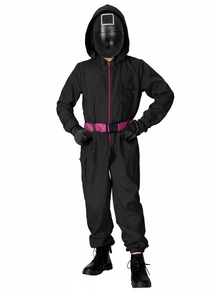 Maskworld Kostüm Korean Game Overall Halloween Kostüm Kinder Junge, Schwarzer Overall des Offiziers in Anlehung an die koreanische Serie