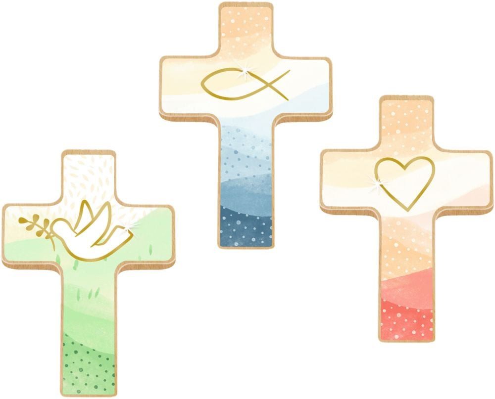 Coppenrath Teller-Set Holzkreuz mit Mini-Büchlein – Du bist geborgen in Gottes Hand, Holz