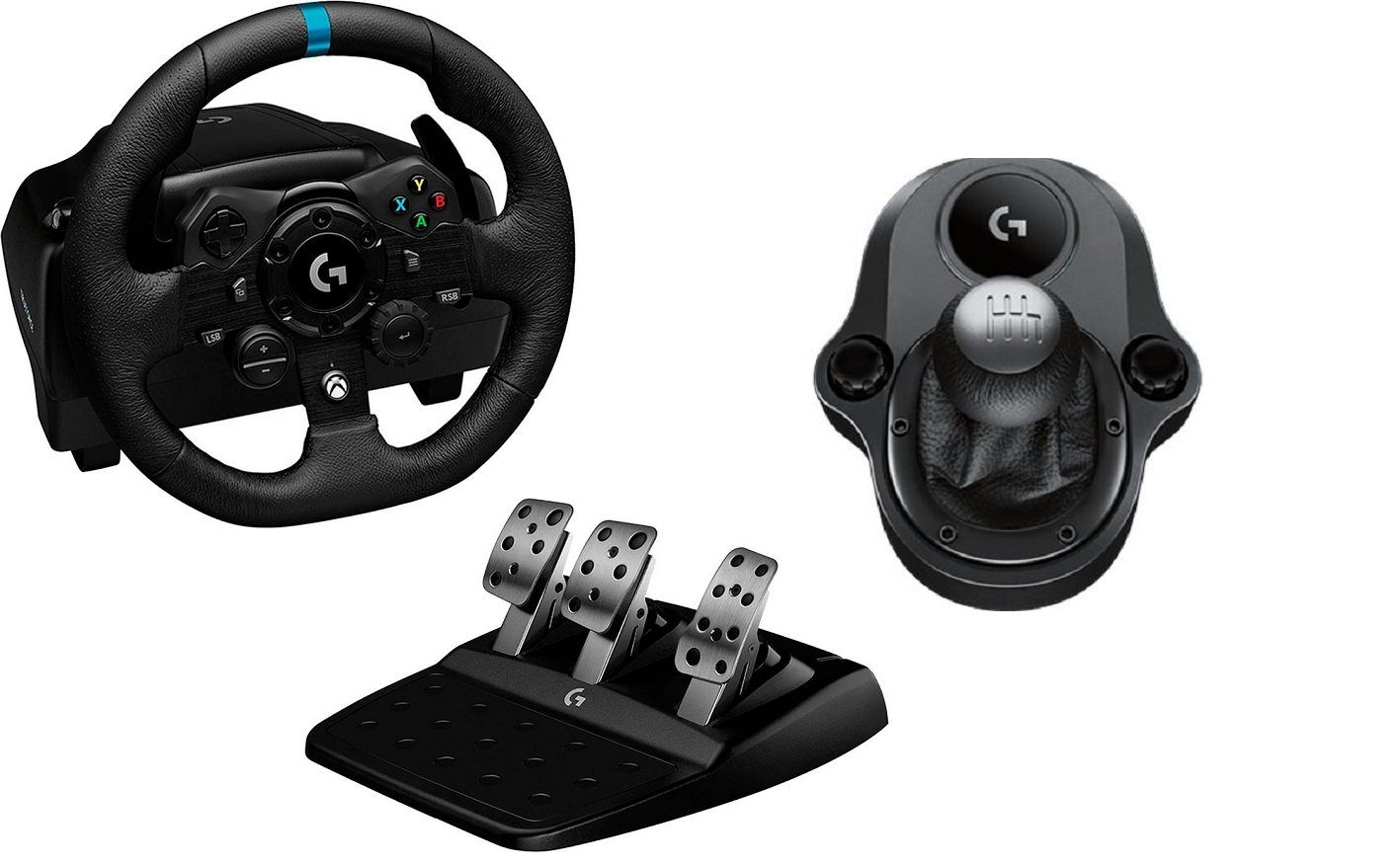 Logitech G G923 Driving Force für PC und Xbox One inkl. Logitech Force Shifter Lenkrad (Schalthebel, Sechsgang-Schaltung mit Rückwärtsgang)