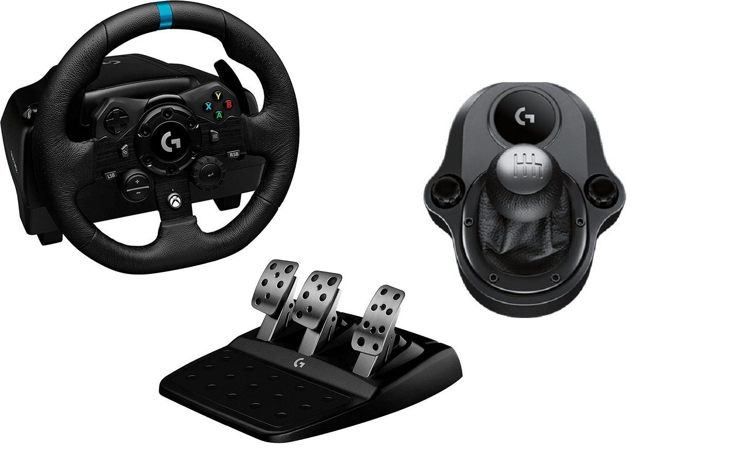 Logitech G G923 Driving Force fur PC und Xbox One inkl. Logitech Force Shifter Lenkrad Schalthebel Sechsgang Schaltung mit Ruckwartsgang