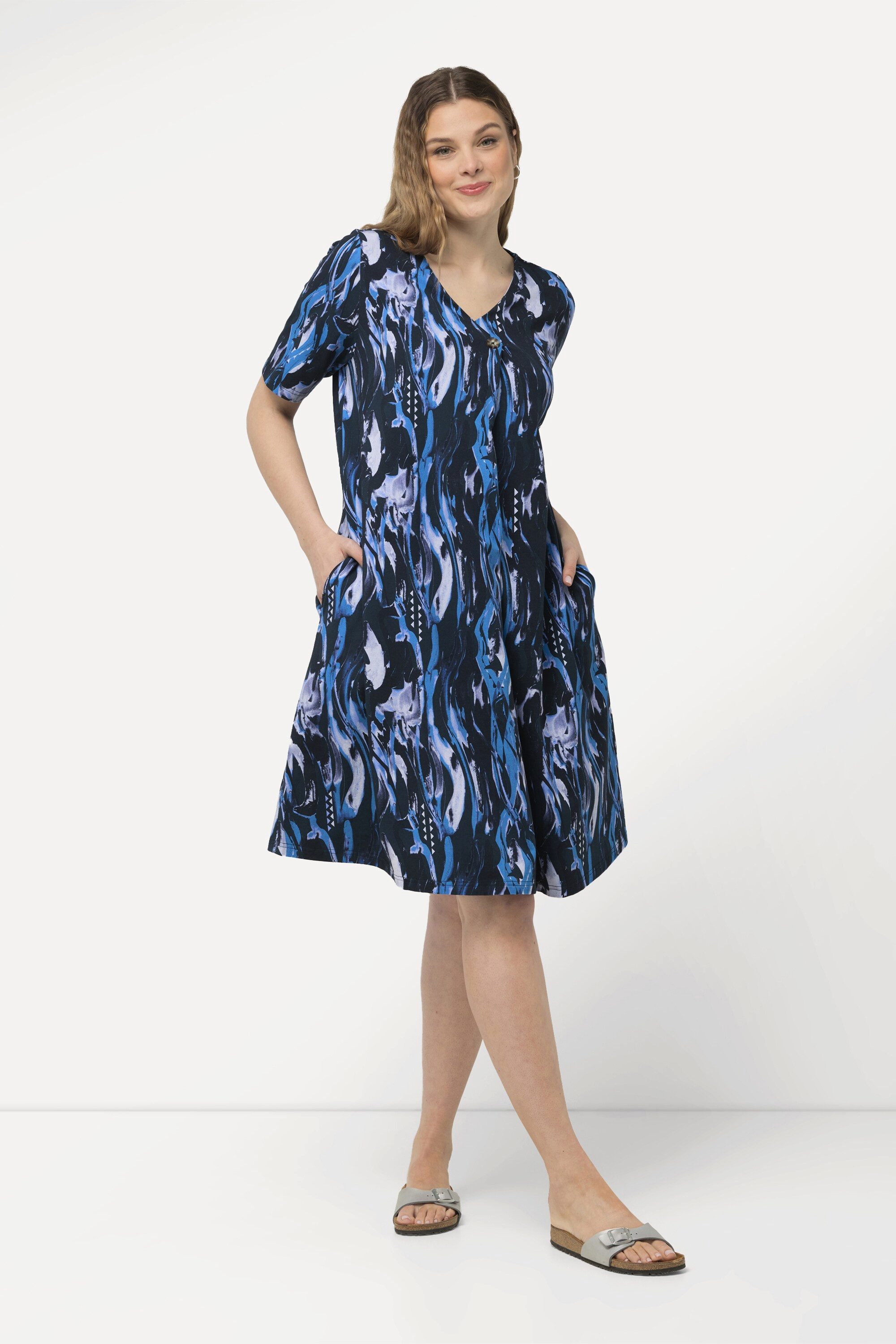 Ulla Popken Jerseykleid Jersey-Midikleid A-Linie V-Ausschnitt günstig online kaufen
