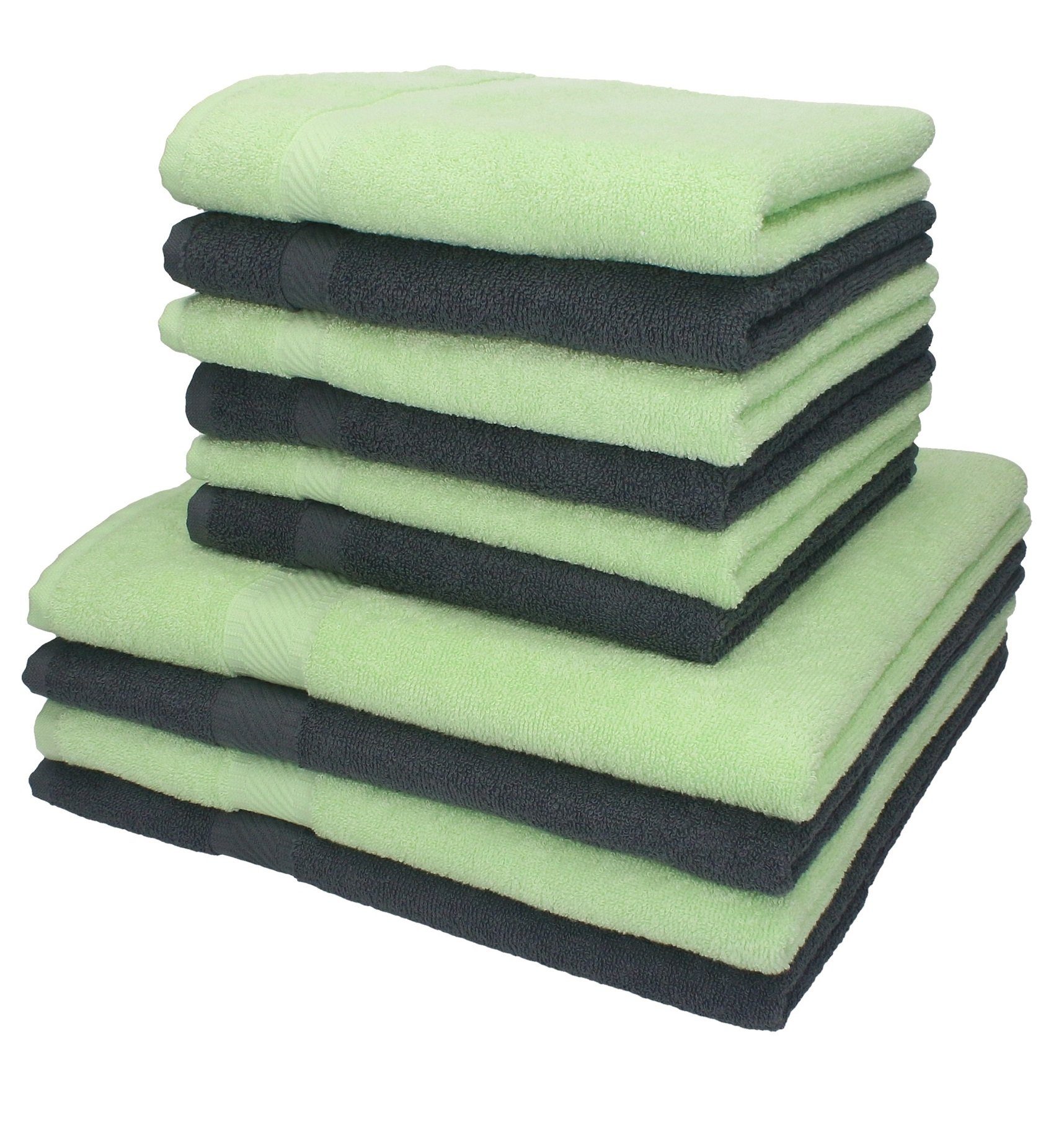 Betz Handtuch Set 10-tlg. Set Palermo 4 Duschtücher 6 Handtücher Farbe anthrazit/grün, 100% Baumwolle