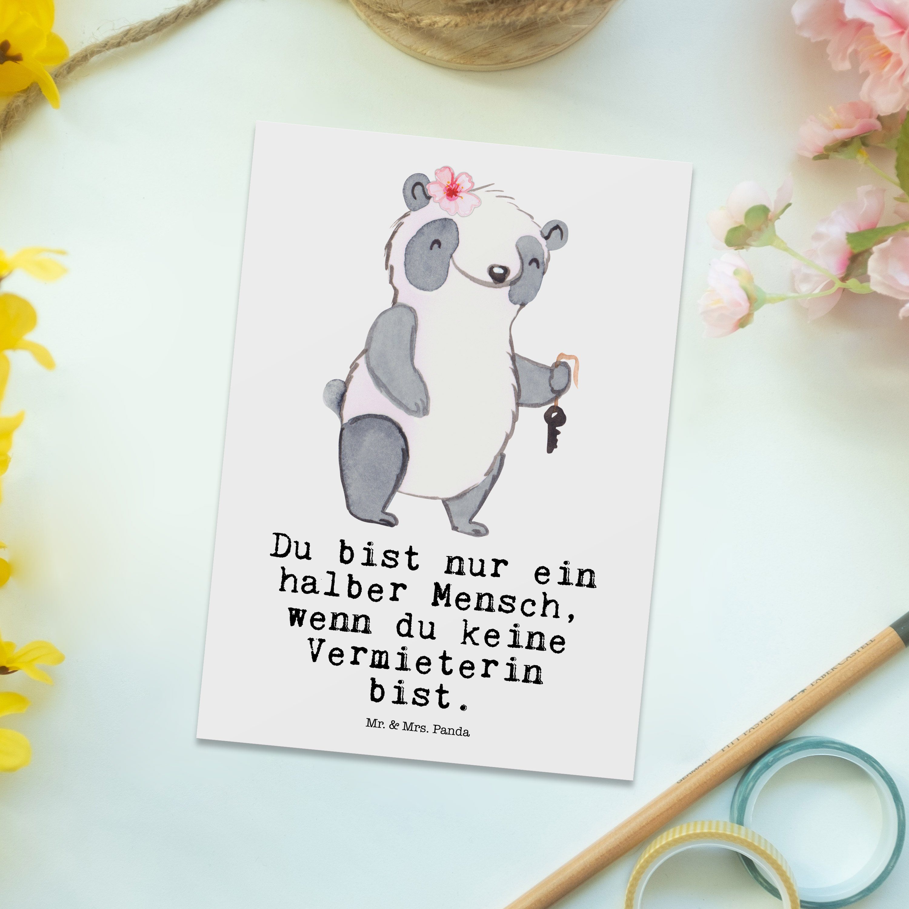 Mrs. Geschenk, Mr. - Einladung, & Postkarte Jubiläum, Weiß - Einladun Herz Vermieterin Panda mit