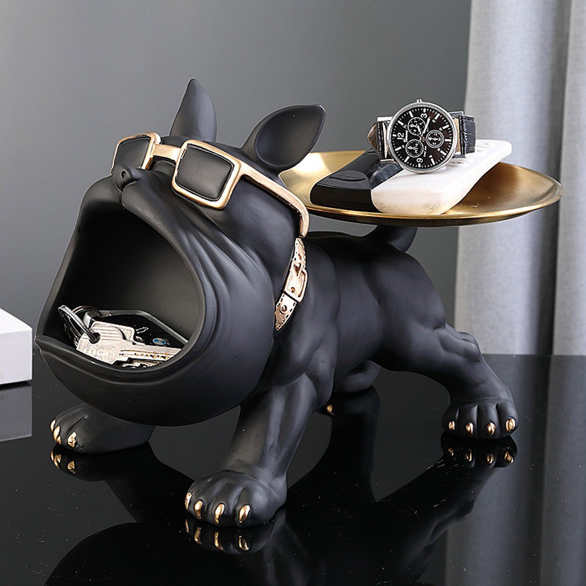 Kopf einer Französischen Bulldogge. Deko-Objekt aus Edelstahl mit