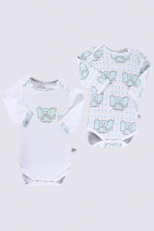 Ecocotton Langarmbody Baby Langarm Body Set BORNEO aus 100% Bio Baumwolle (2-teilig)  (Set, 2-tlg., 2er Pack) Bio-Baumwolle, mit Druckknöpfen