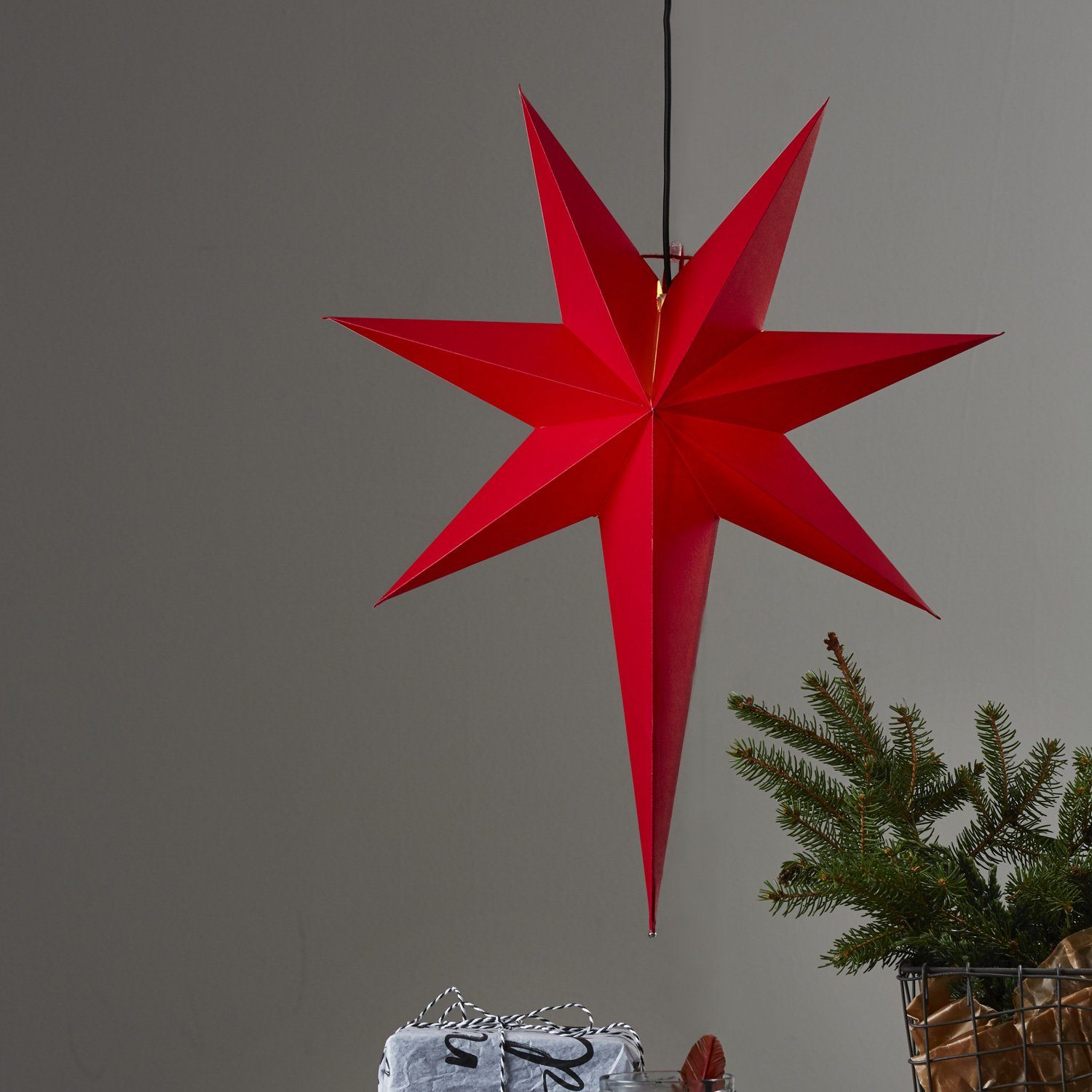 STAR TRADING LED Stern Papierstern Leuchtstern Faltstern 7-zackig hängend 55cm mit Kabel rot