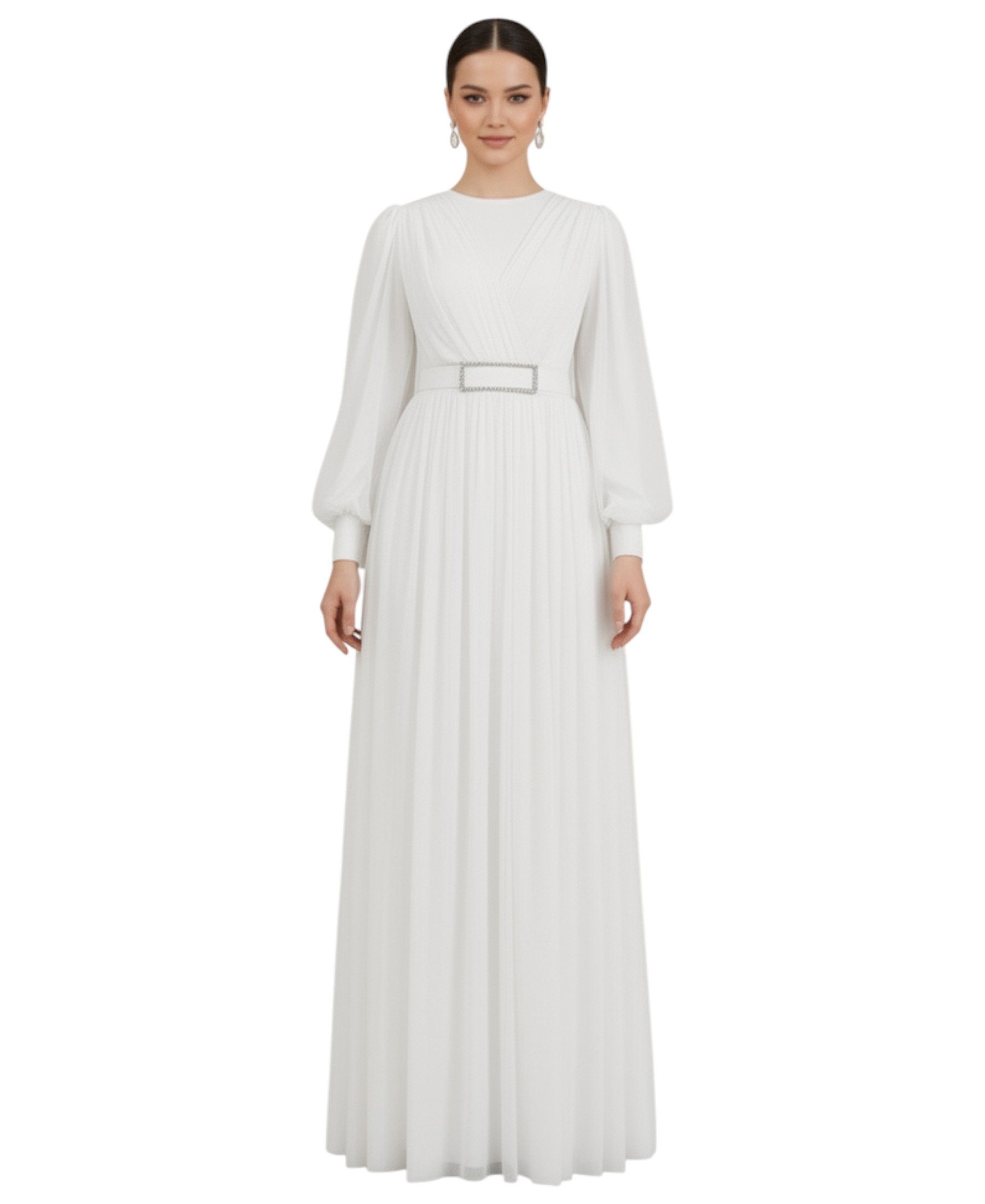 fashionshowcase Abendkleid Damen Maxikleid langarm Tüllkleid elegant mit Gü günstig online kaufen