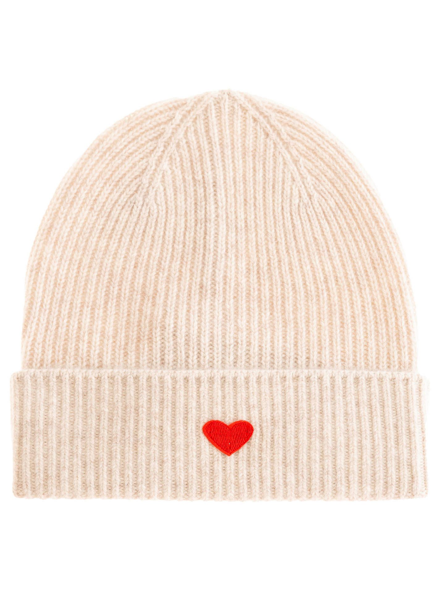 Zwillingsherz Beanie Beanie with Heart-Patch Rippstrick, mit breitem Umschlag, wärmend