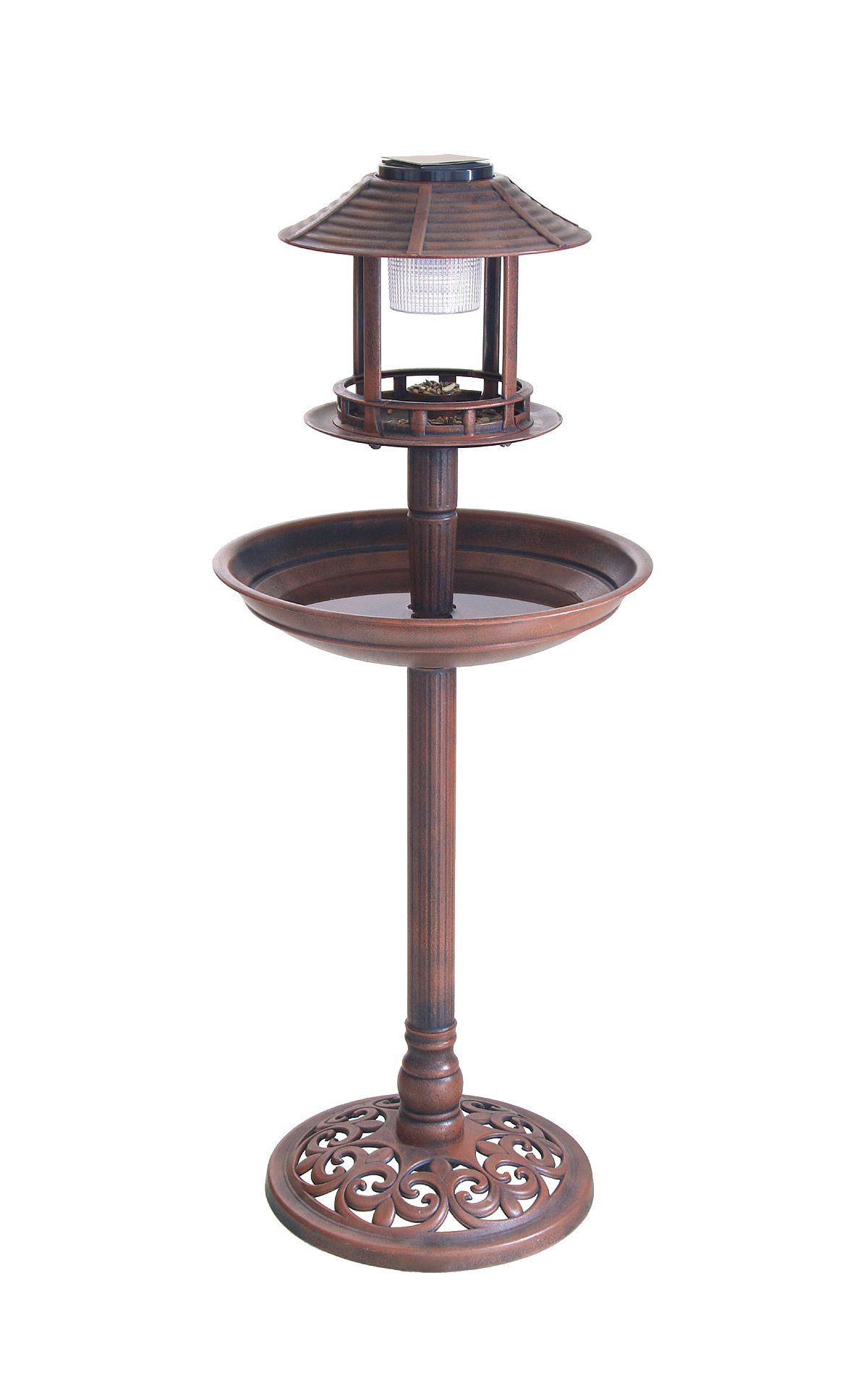 BigDean Vogeltränke mit Futterschale & Solarlicht aus Kunststoff wetterfest 98x39cm