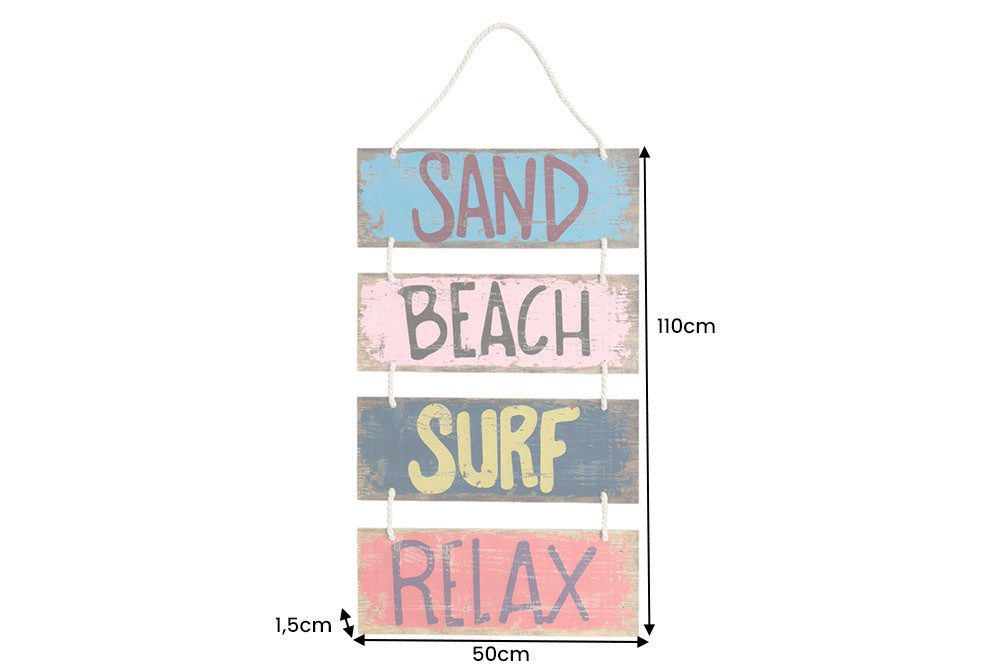 riess-ambiente Wanddekoobjekt SURF & BEACH 110cm bunt - Dekoschild, maritim, Holzplanken, Schrift (Einzelartikel, 1 St), Accessoire mit Strandhaus-Flair – ideal für Flur und Wohnbereiche