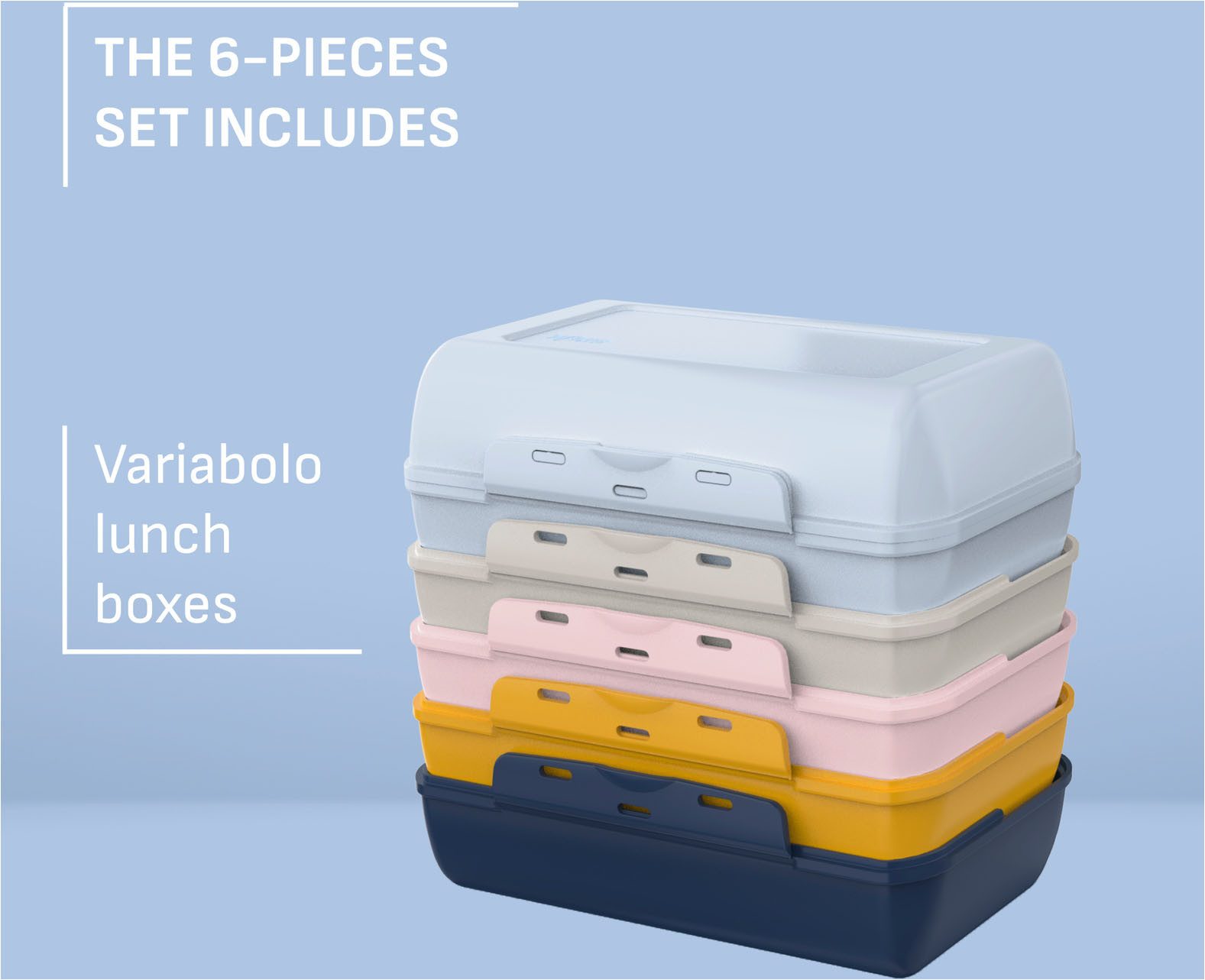 Emsa Lunchbox Variabolo, Polyprophylen (PP), (Set, 6-tlg), platzsparend, verschiedene Farbkombinationen, spülmaschinenfest