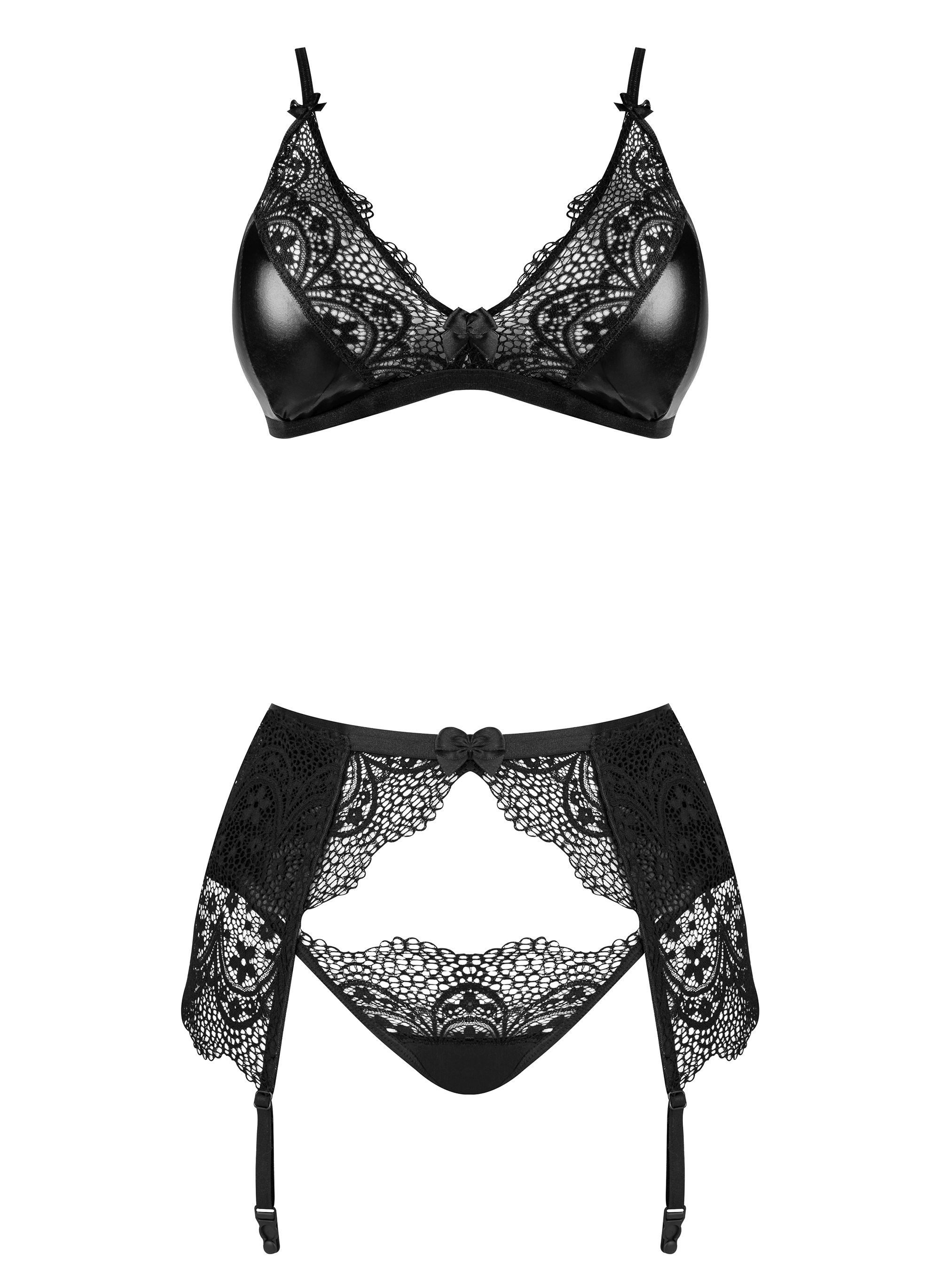 Beauty Night Fashion Set: Bügel-BH Strapse-Set Obsidian schwarz BH Strumpfgürtel (Set)