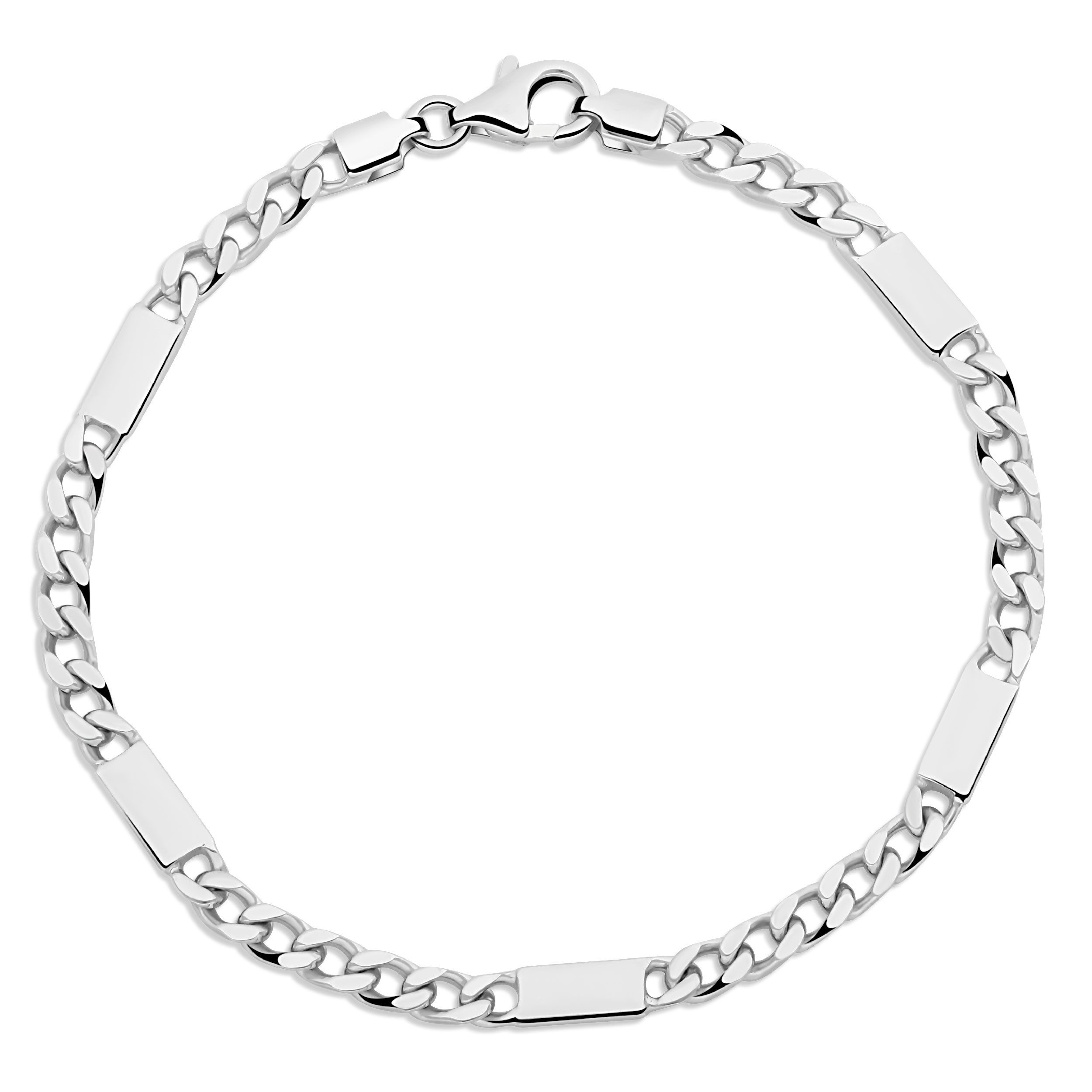 Silberarmband Gravurarmband 4 mm 5 Platten 925er Silber Rhodiniert Poliert