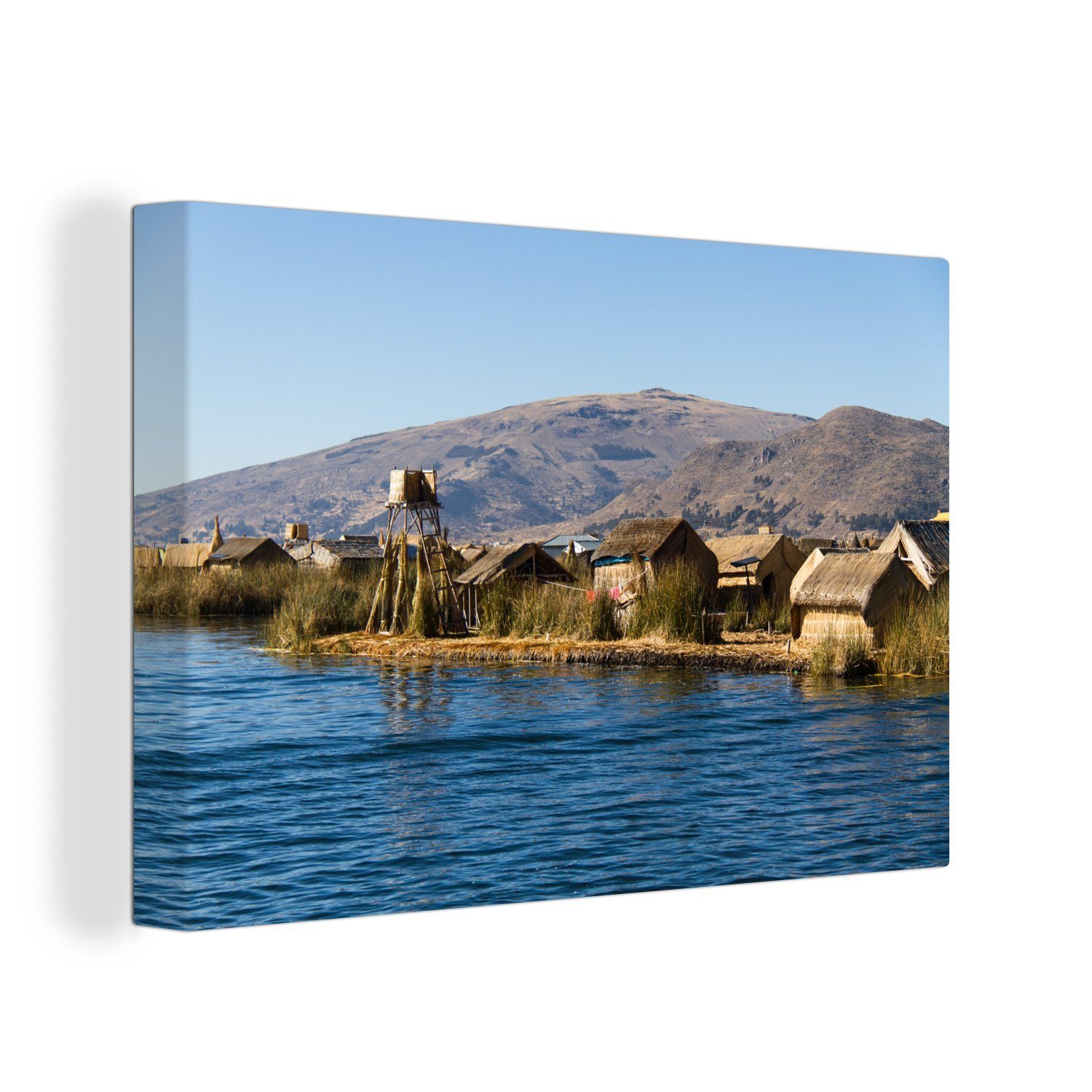 OneMillionCanvasses® Leinwandbild Titikaka-See auf den Urose-Inseln in Peru, (1 St), Wandbild Leinwandbilder, Aufhängefertig, Wanddeko, 30x20 cm