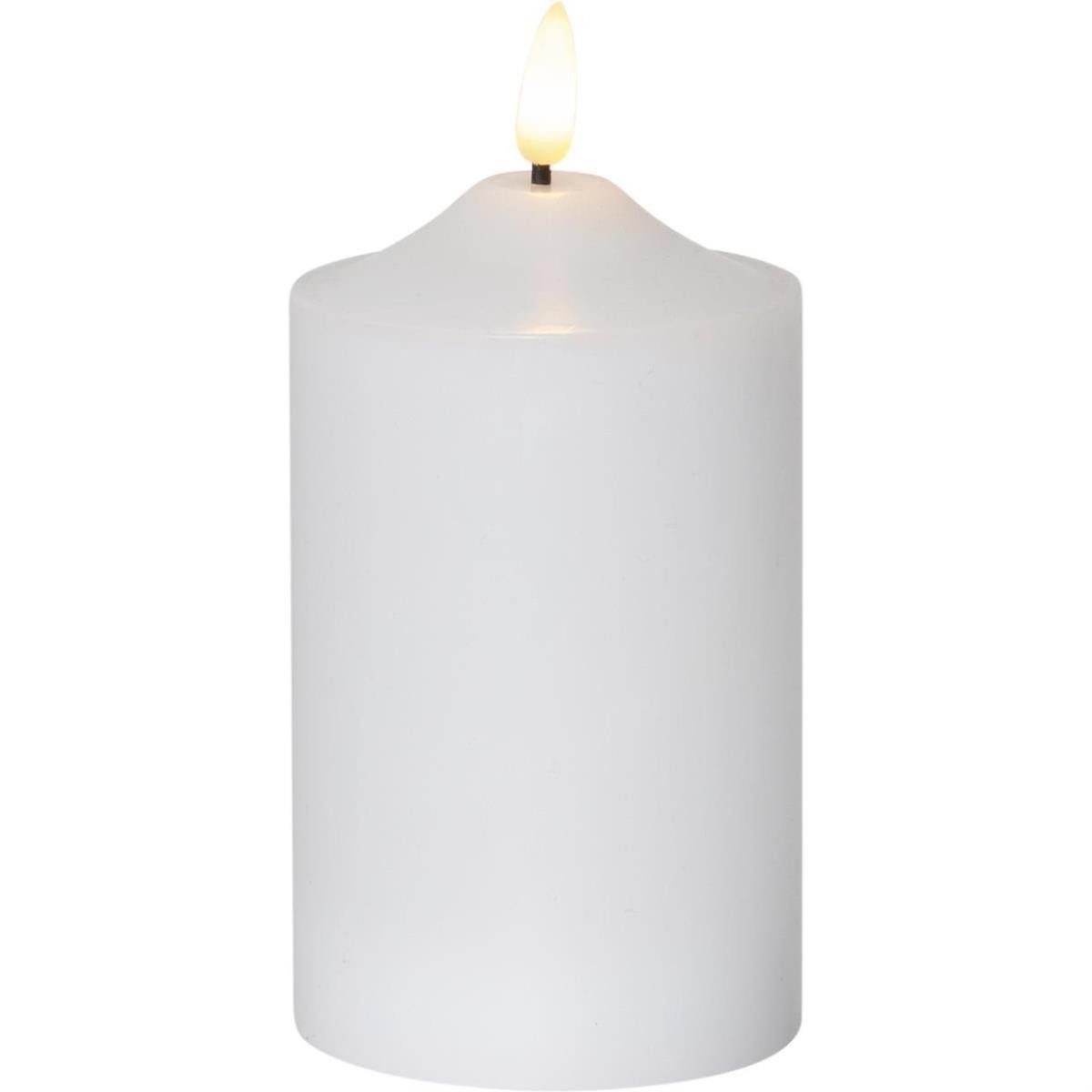 LED-Kerze Stumpenkerze Echtwachs warmweiße 3D Flamme H:15cm Batterie Timer weiß
