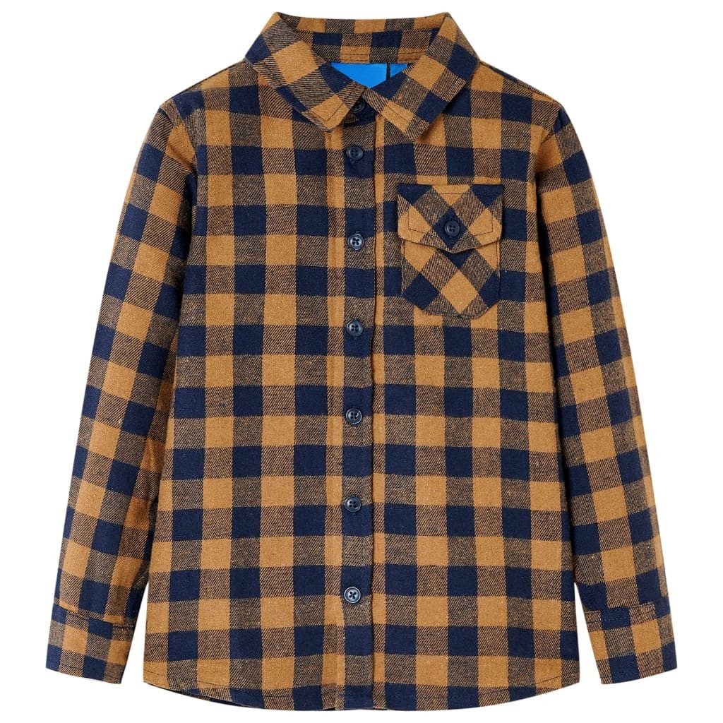 vidaXL Karohemd Kinderhemd Karomuster Cognac und Blau 104