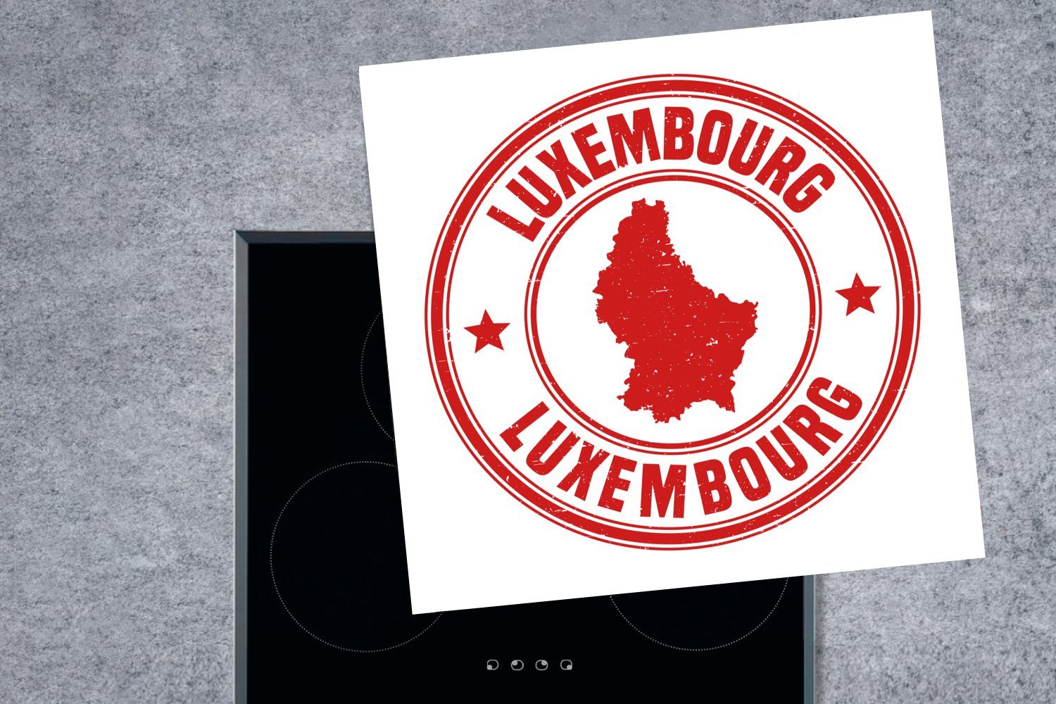 MuchoWow Ceranfeldabdeckung, Luxemburg, roten cm, von einer 78x78 küche (1 Vinyl, tlg), Illustration für Arbeitsplatte Herdblende-/Abdeckplatte Briefmarke