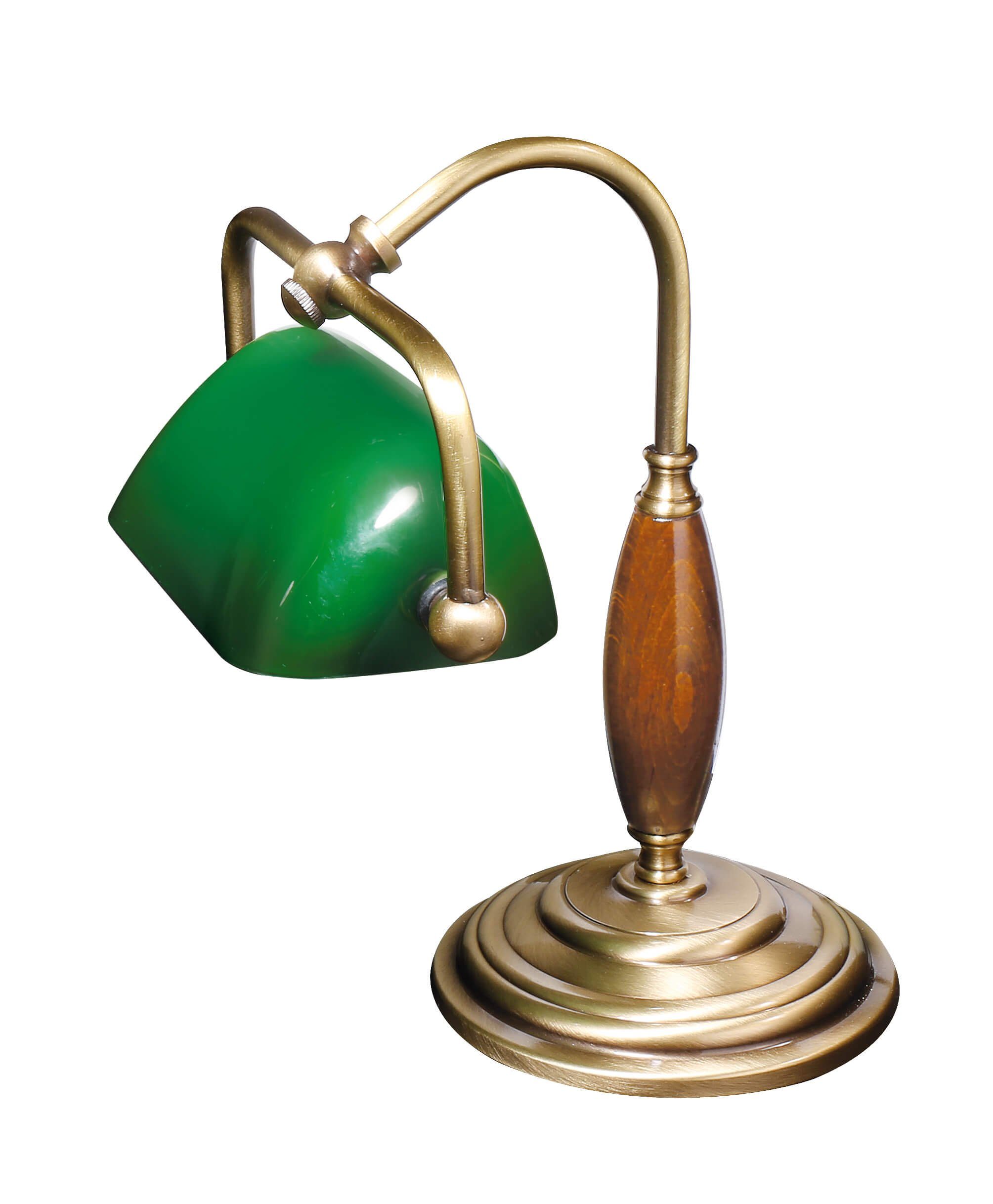 Licht-Erlebnisse Schreibtischlampe LAMPADE MINISTERO, ohne Leuchtmittel, Bronzene Bankerlampe Tisch Echt-Messing Schalter H:28cm E27 Vintage