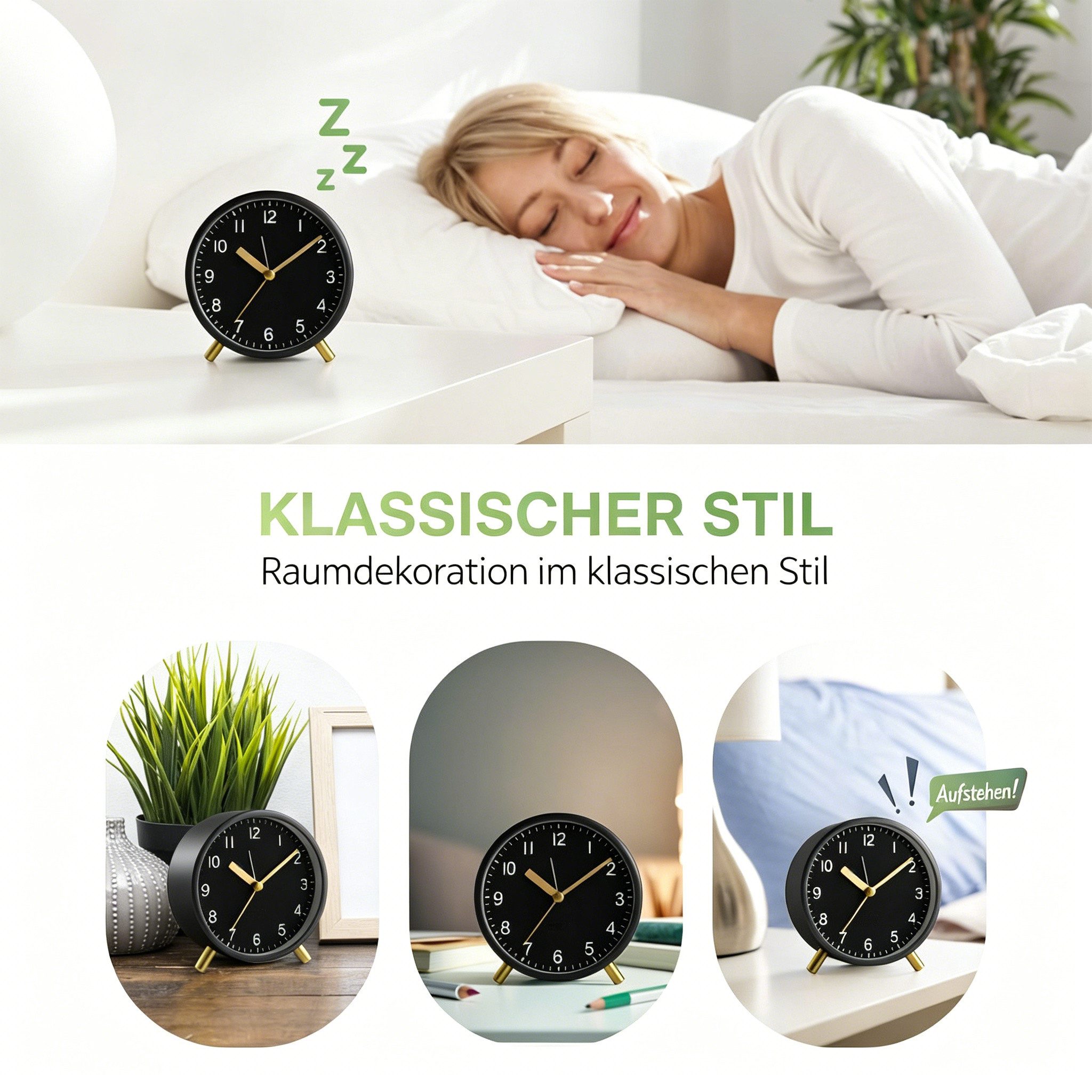 nsihing Kinderwecker Wecker Analog Superleise mit Nachtlicht, Batteriebetrieben, 4 Zoll Rund, Metall, Einfaches Design für Schlafzimmer, Büro, Nachtisch – Bild 5 von 5