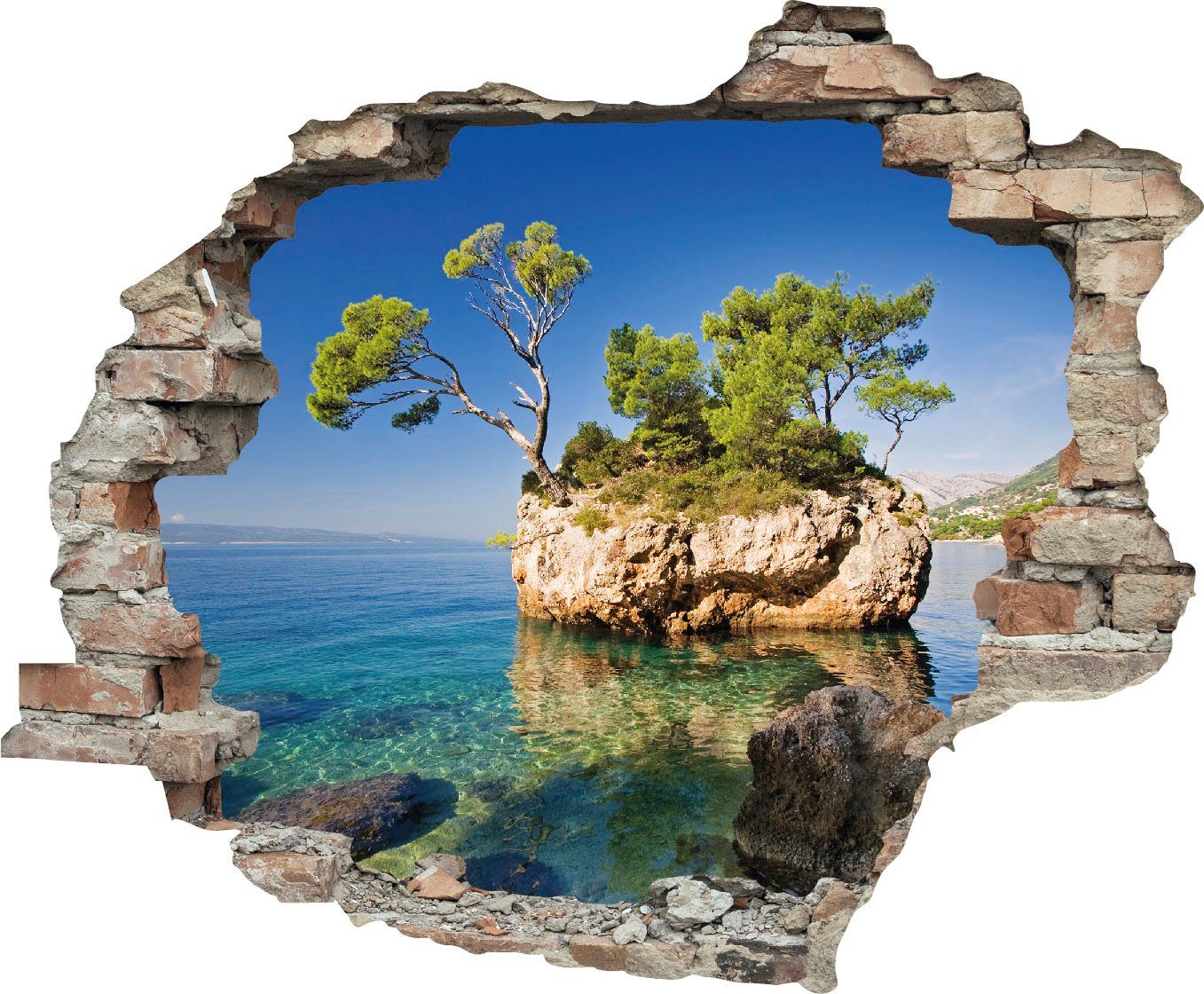 queence Wandtattoo Insel (1 St), Wandsticker, Wandbild, selbstklebend, 3D, Wanddurchbruch