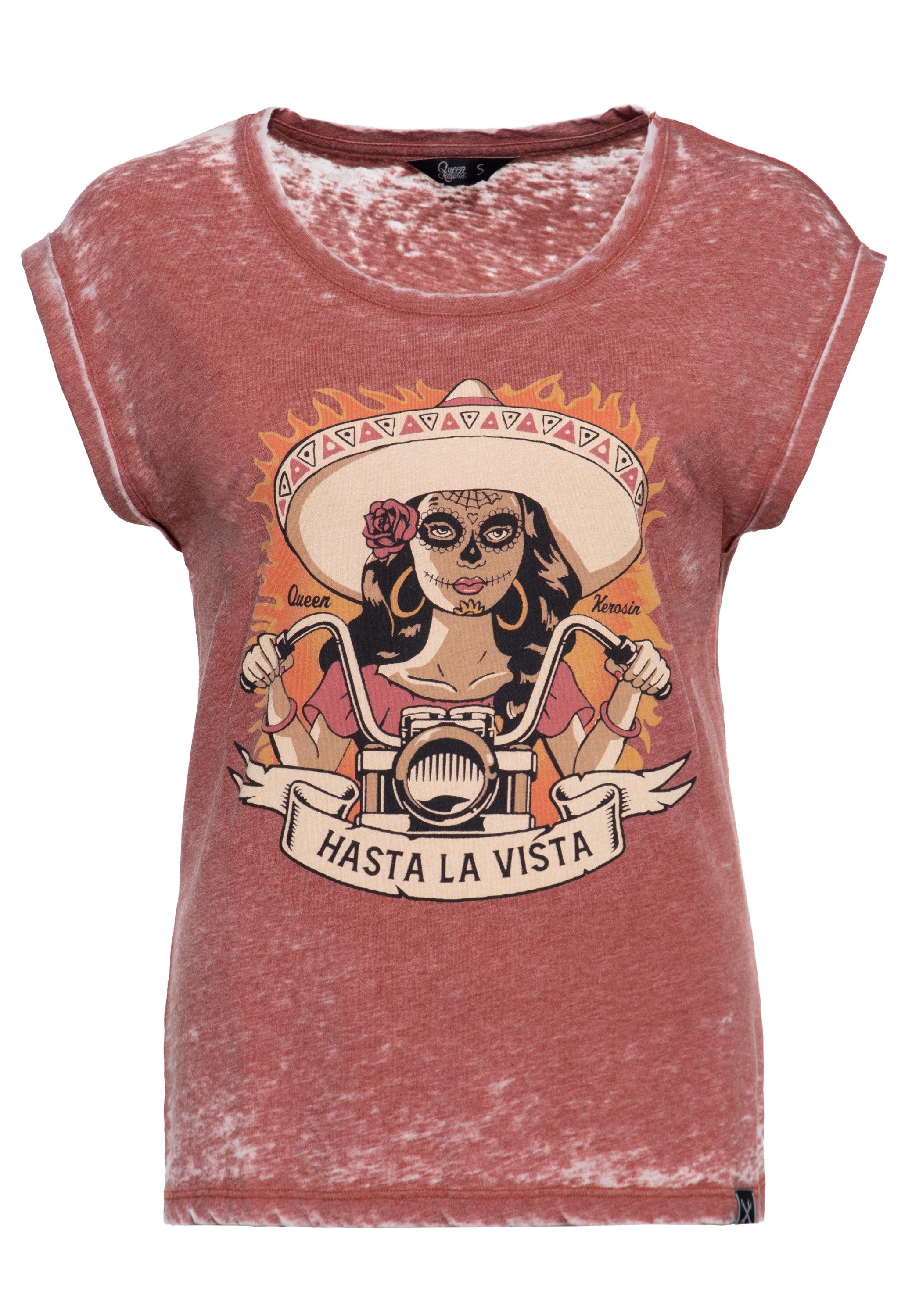 QueenKerosin Print-Shirt Hasta La Vista (1-tlg) mit Roll-Up