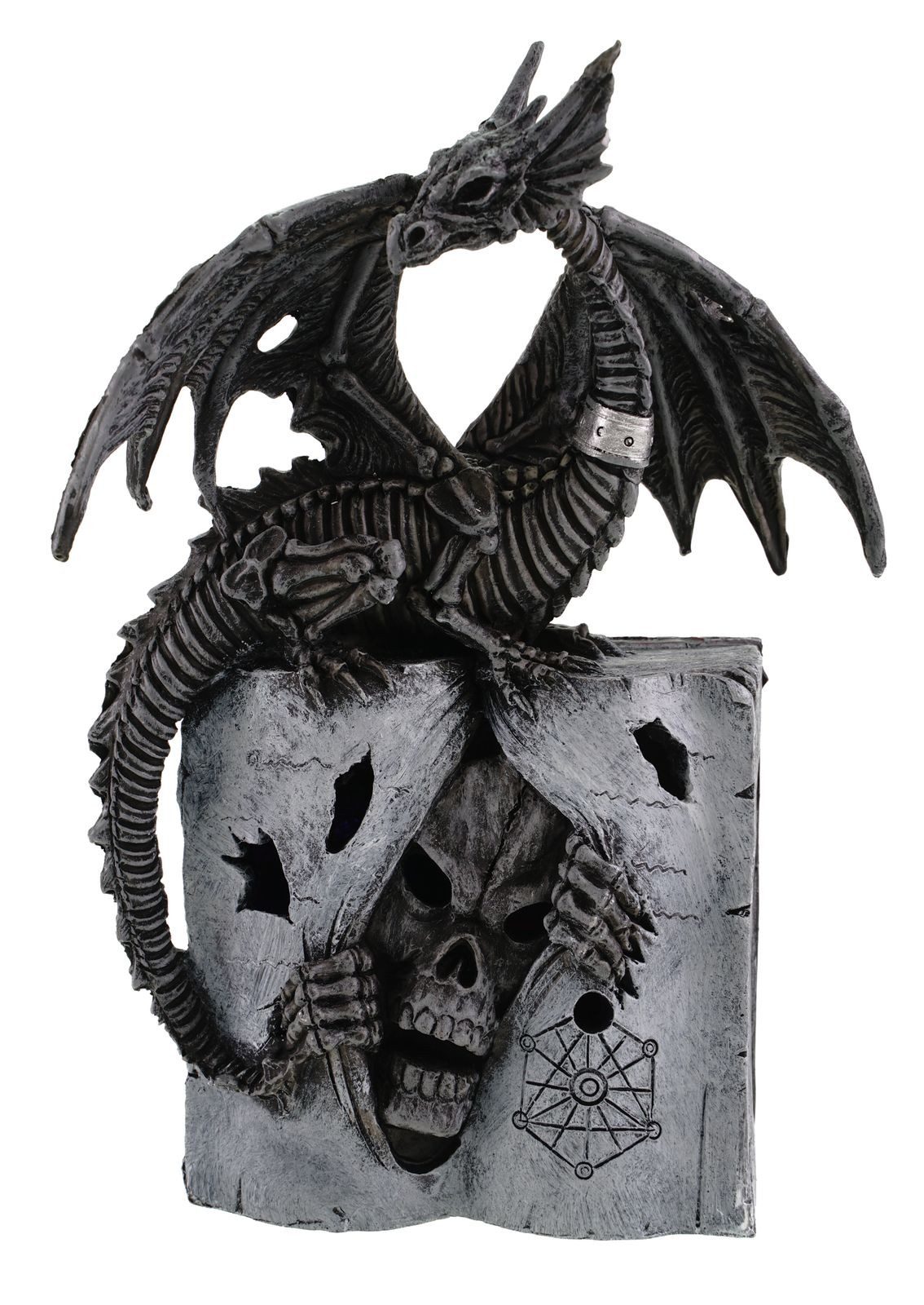 Kremers Schatzkiste Fantasy-Figur Magischer Drache auf LED Buch aus Polyresin Fantasy Deko 21x14x8 cm