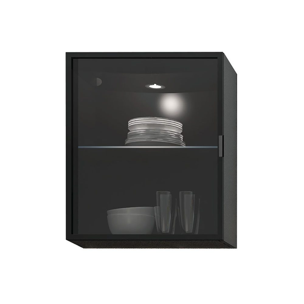 Feldmann-Wohnen Glashängeschrank W3S/60 Alu Black (Glasfront mit Alurahmen, 1 Glasboden, 1-St., moderne matte Optik, Metallgriff) 60x32,5x72cm schwarz Glas 1-türig