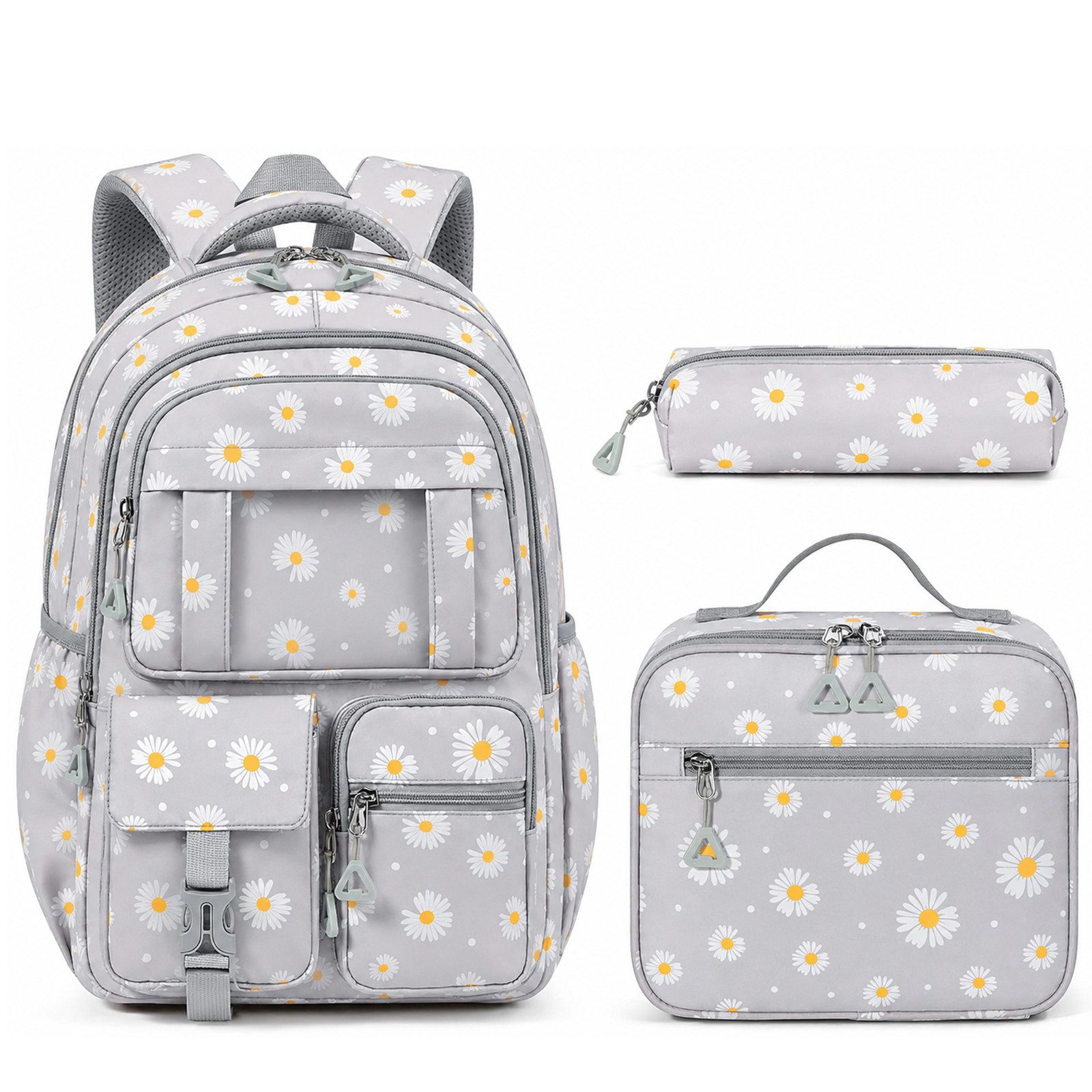 MOPUEA Schulrucksack Set 3-tlg Schultasche Wasserabweisend Viele Fächer (Set, 3-tlg., Geräumiges und funktionales Design), Praktisches Set mit Federmäppchen und Lunchtasche: