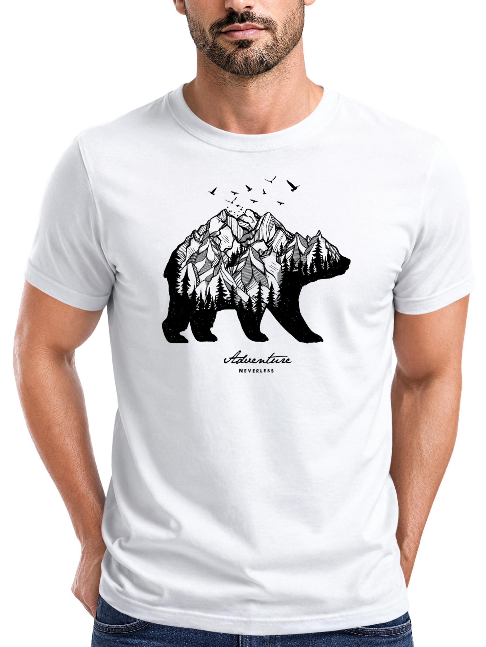 Print-Shirt Herren T-Shirt Bär Abenteuer Berge Wald Bear Mountains Adventure Slim