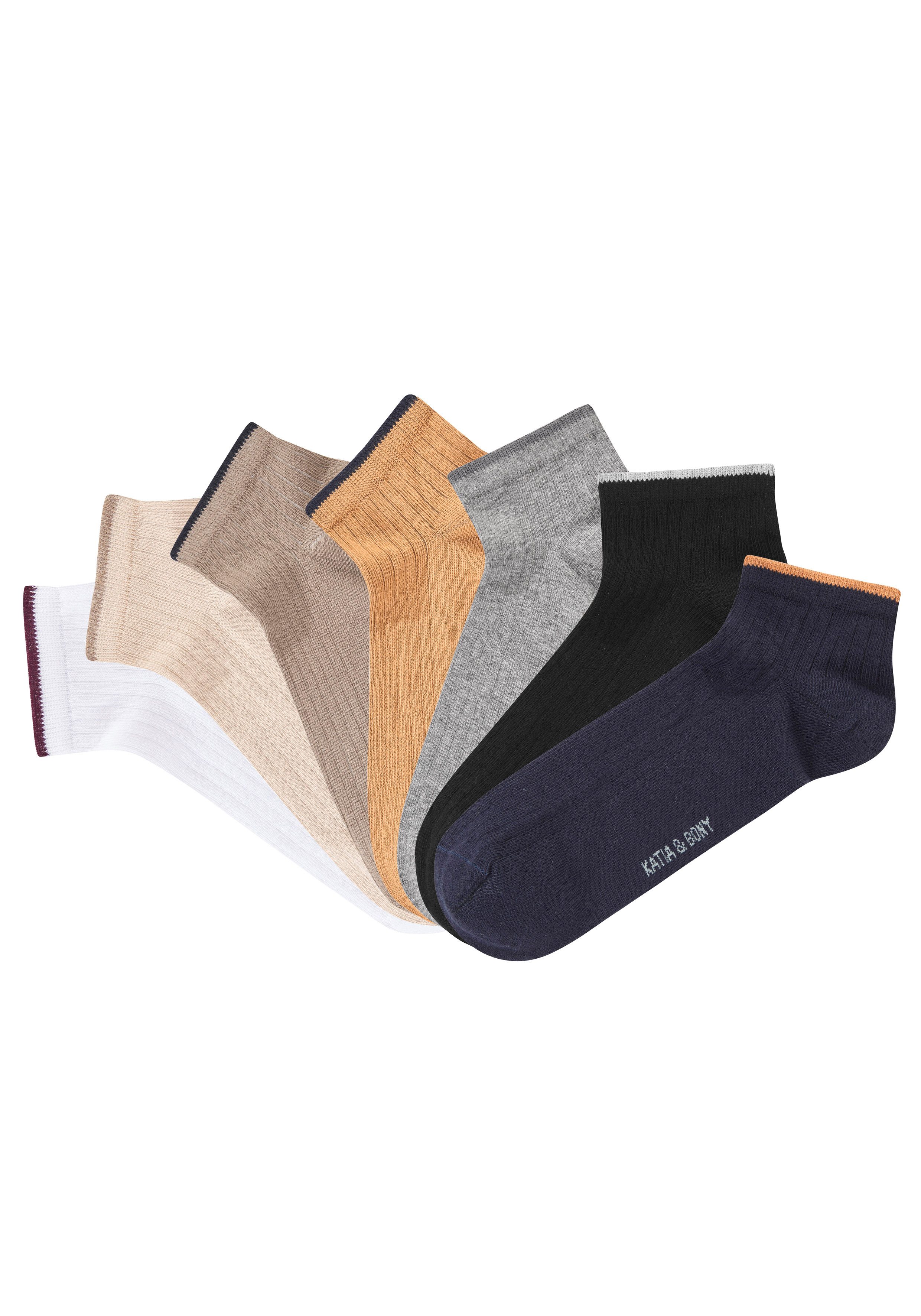 H.I.S Kurzsocken Herren Sneaker Socken mit farblich abgesetztem Bündchen (Packung, 7-Paar, Quarter) in schöner Farbpackung