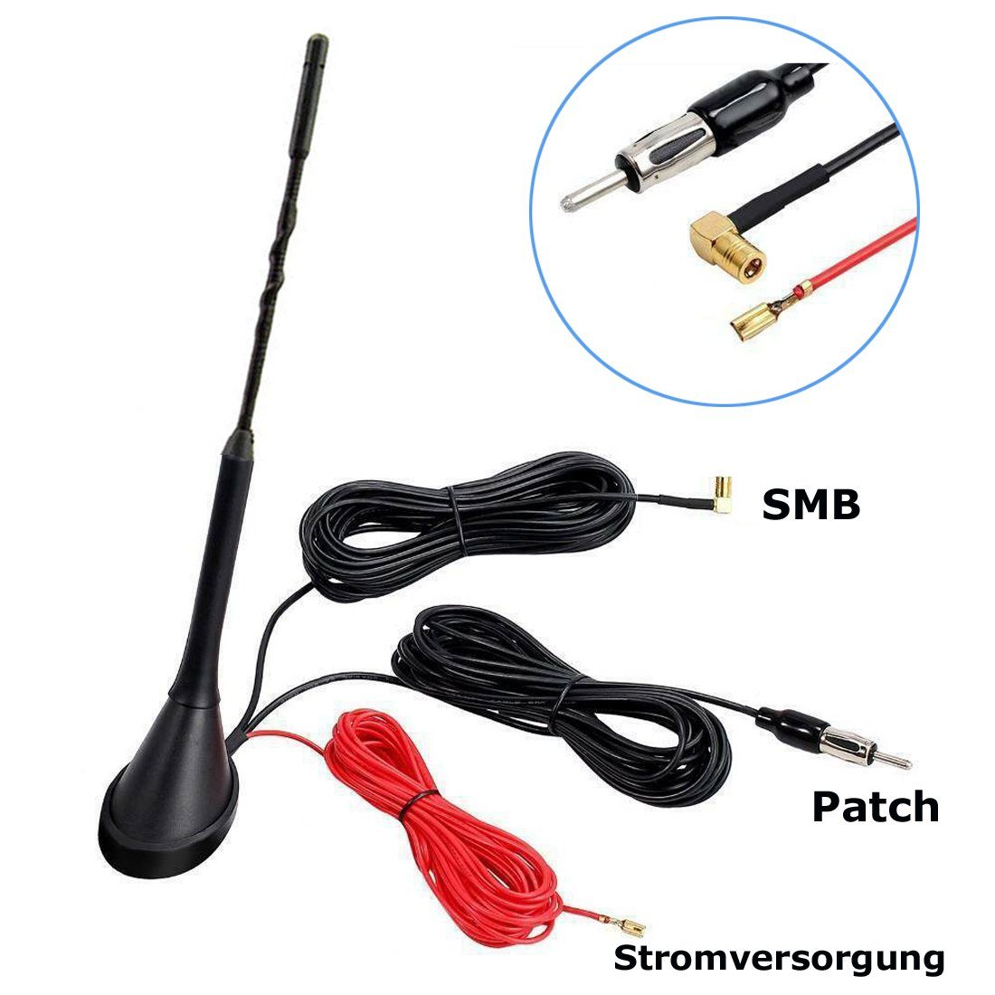 Bolwins A82C DAB Antenne AM FM Dachantenne DAB+ Verstärker SMB Patch Antenne Dachantenne (DAB AM FM, für Innenbereich oder Außenbereich, Verstärkung: 10 dB), DAB AM & FM, Kabellänge von 5m