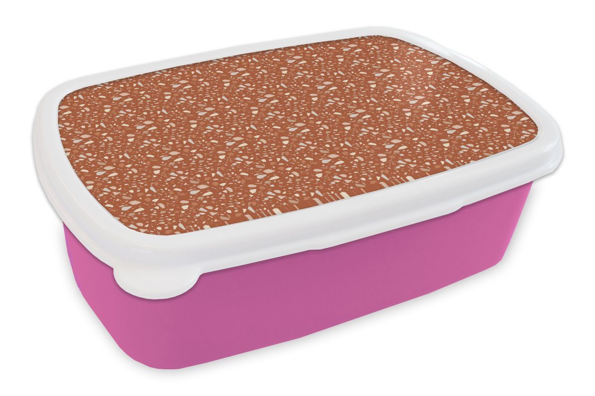 - Kunststoff Kinder, Textur, Terazzo Kunststoff, für Brotdose - Snackbox, Brotbox MuchoWow (2-tlg), Muster Mädchen, rosa Lunchbox Erwachsene,