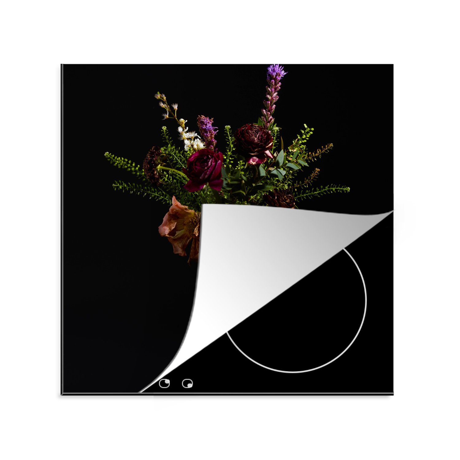 MuchoWow Herdblende-/Abdeckplatte Blumen - Farben - Stilleben, Vinyl, (1 tlg), 78x78 cm, Ceranfeldabdeckung, Arbeitsplatte für küche